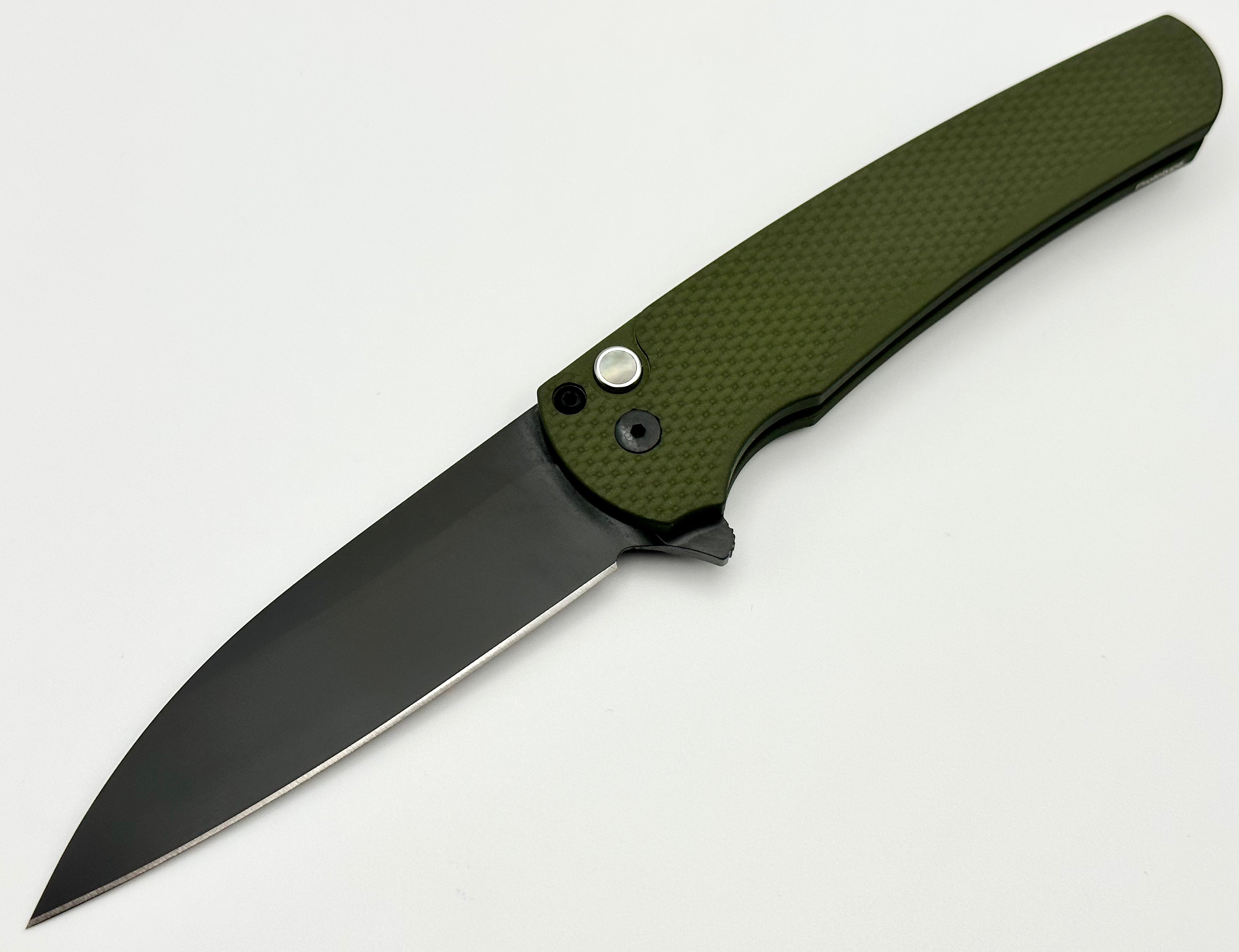 Pro-Tech Malibu 2023 Texas Blade Show Prototype - Premium Textured Green Handle & DLC MagnaCut Blade