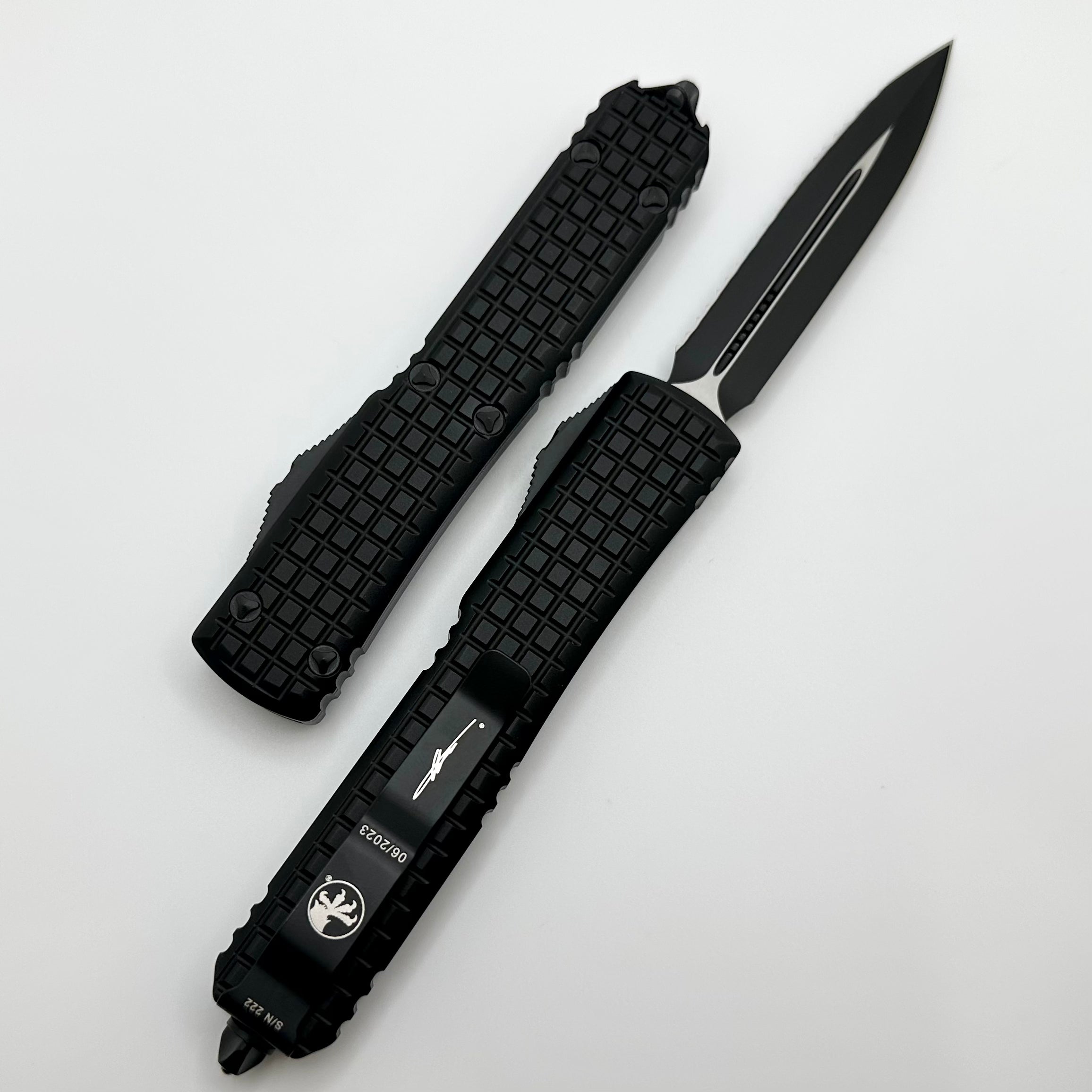 Microtech Ultratech Tactical OTF Knife - Premium Black Double Edge Serrated Blade