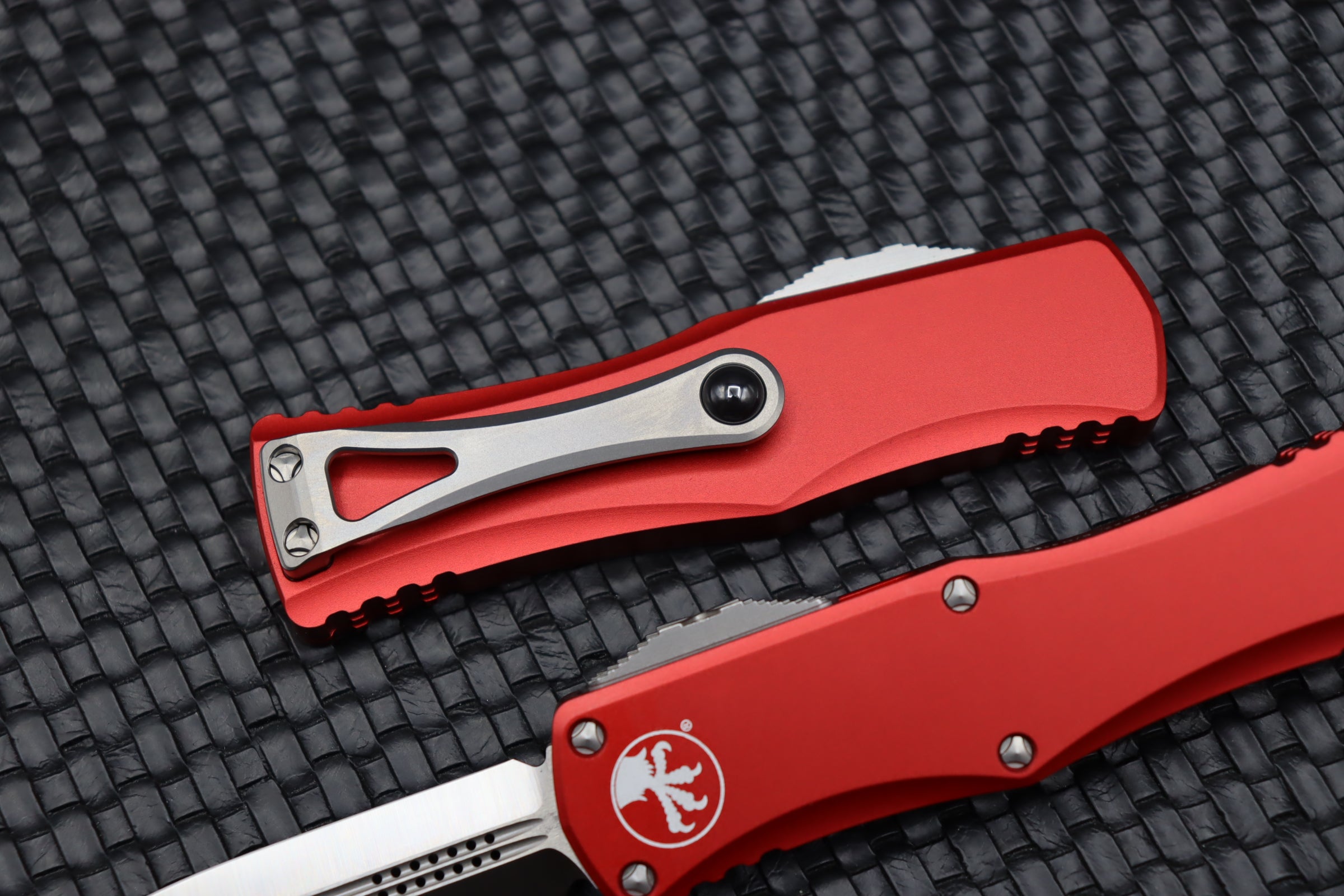 Premium Microtech Hera Double Edge Tactical Knife - M390 Steel & Red Aluminum Handle