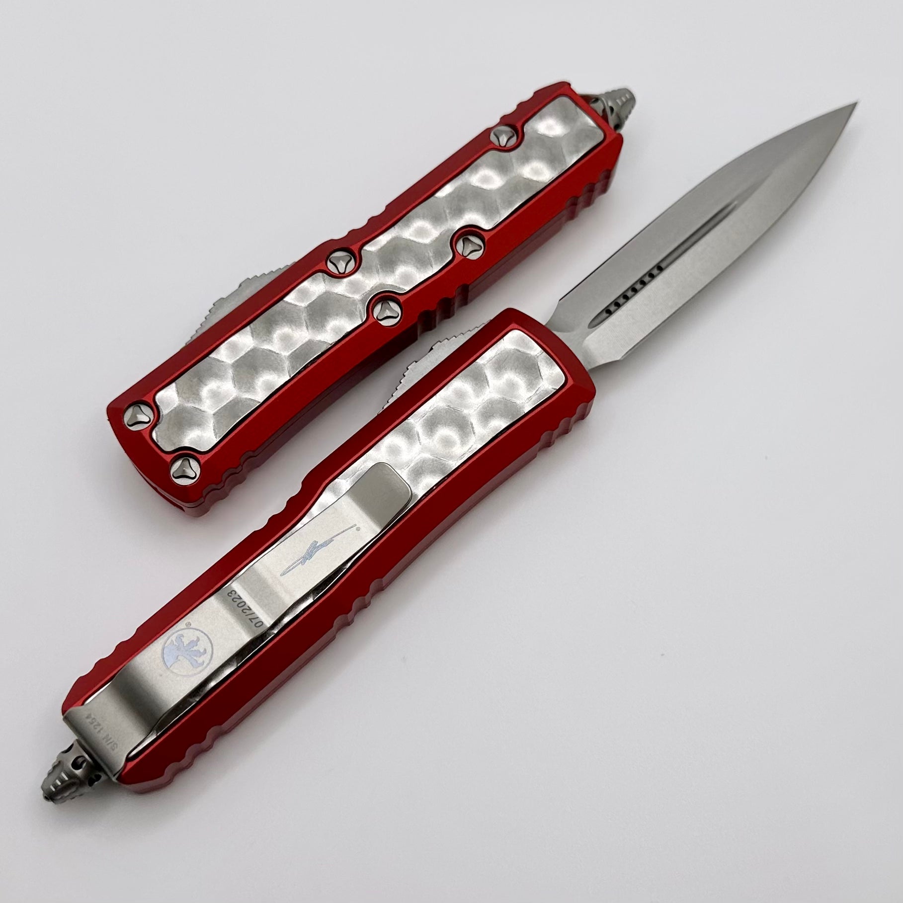 Microtech Red Daytona Premium Tactical Knife with Brute Bubble Inlays & Stonewash Double Edge