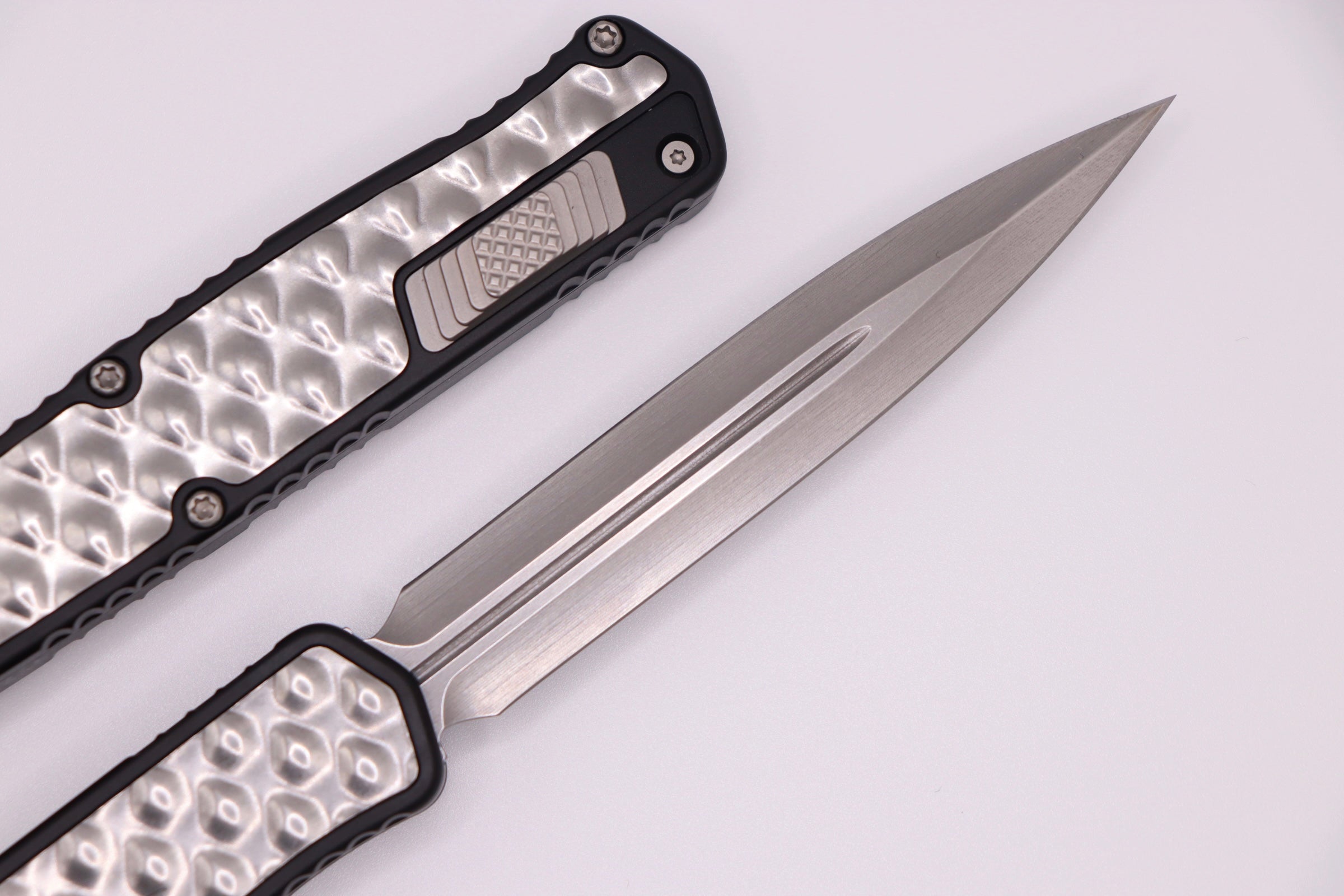 Heretic Knives Cleric II MagnaCut Double Edge Knife - Premium Stonewash Finish with Stainless Bubble Inlays