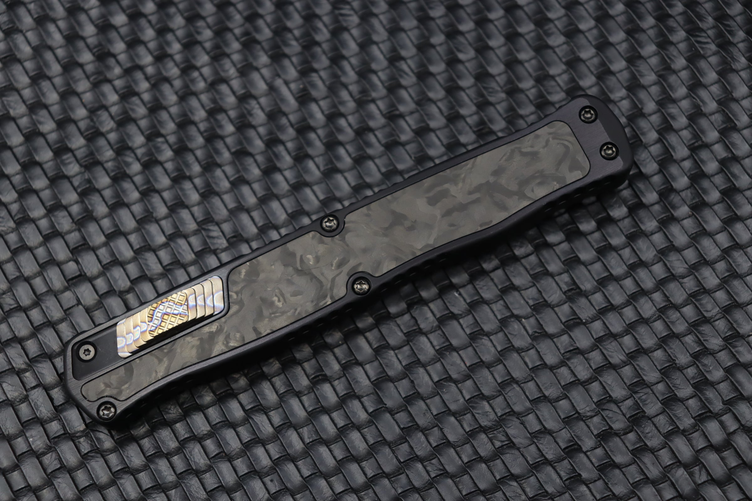 Heretic Knives Cleric II 2 Vegas Forge D/E DLC Damascus & Marble Carbon Fiber Folding Knife with Flamed Clip/Button