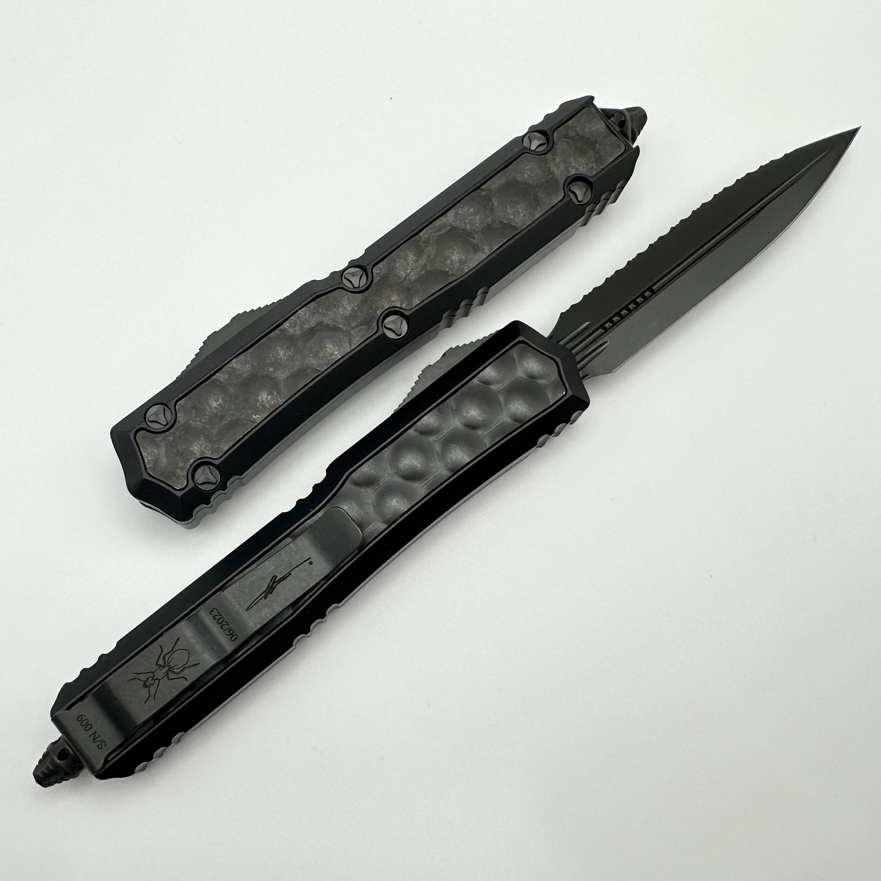 Microtech Makora Shadow Ultimate Tactical Knife - DLC Coated, Full Serrated Edge