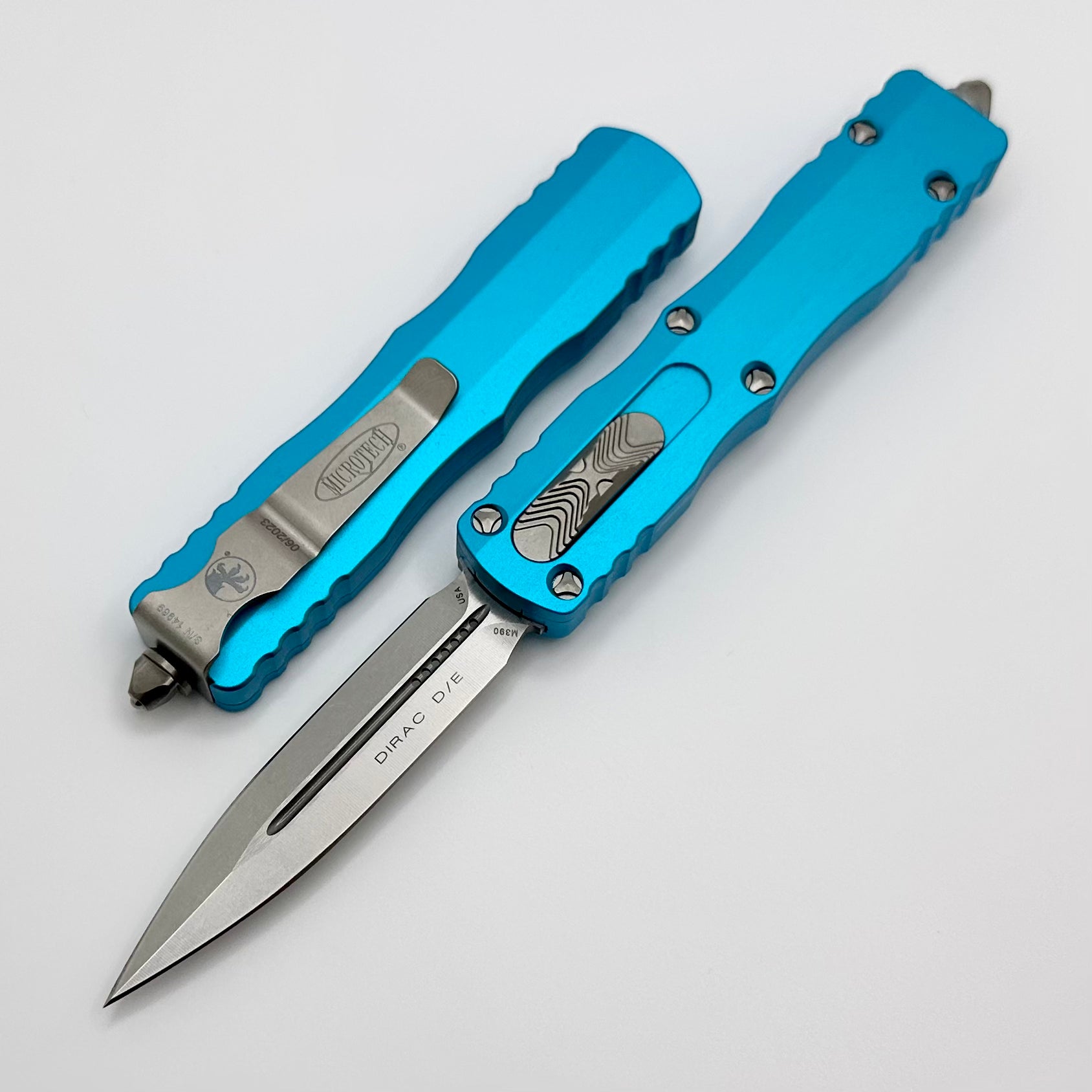 Premium Microtech Dirac D/E Stonewash Tactical Knife with Turquoise Accents