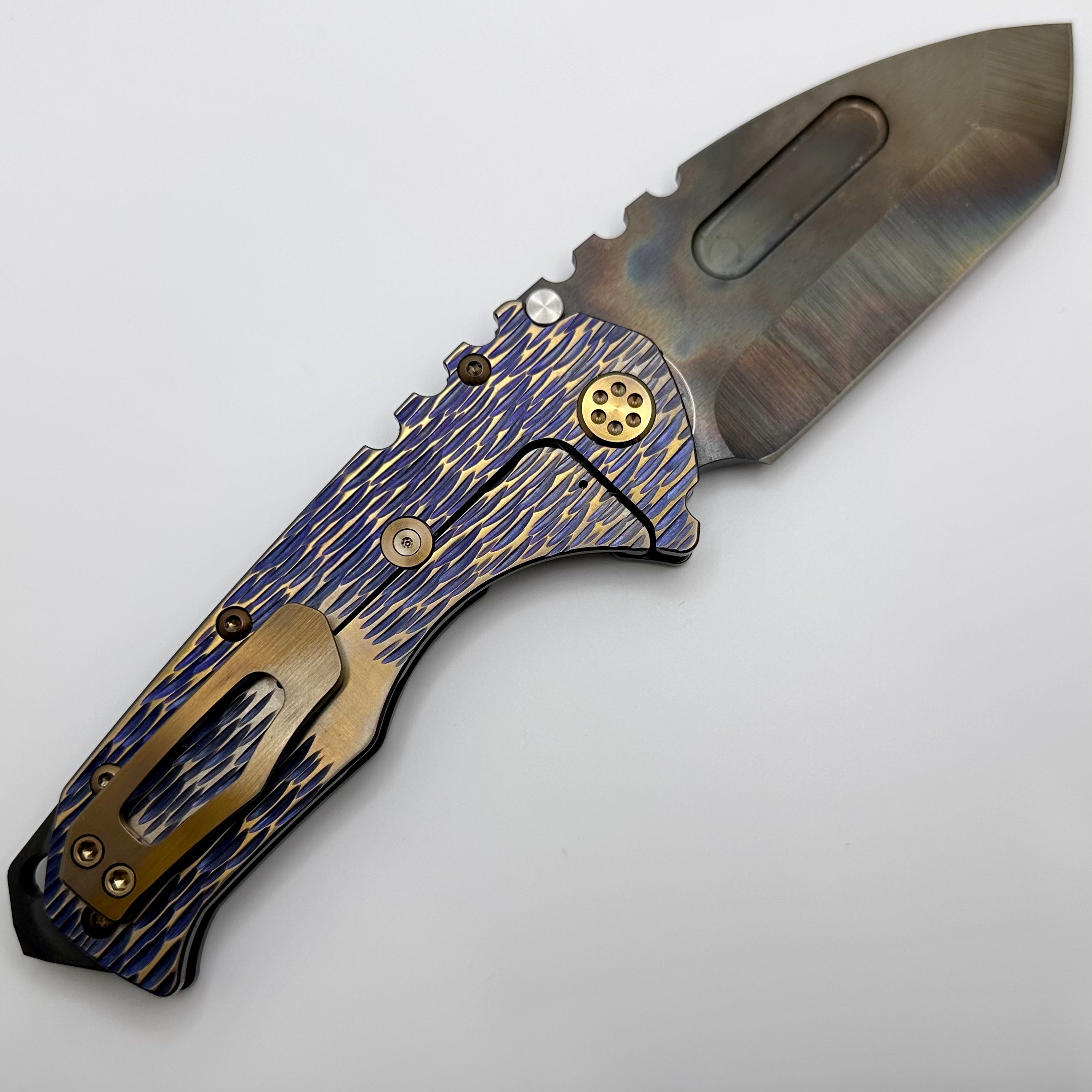 Medford Knife Praetorian T - Premium Violet/Bronze Dragon Skin Handles with S45VN Vulcan Tanto Blade