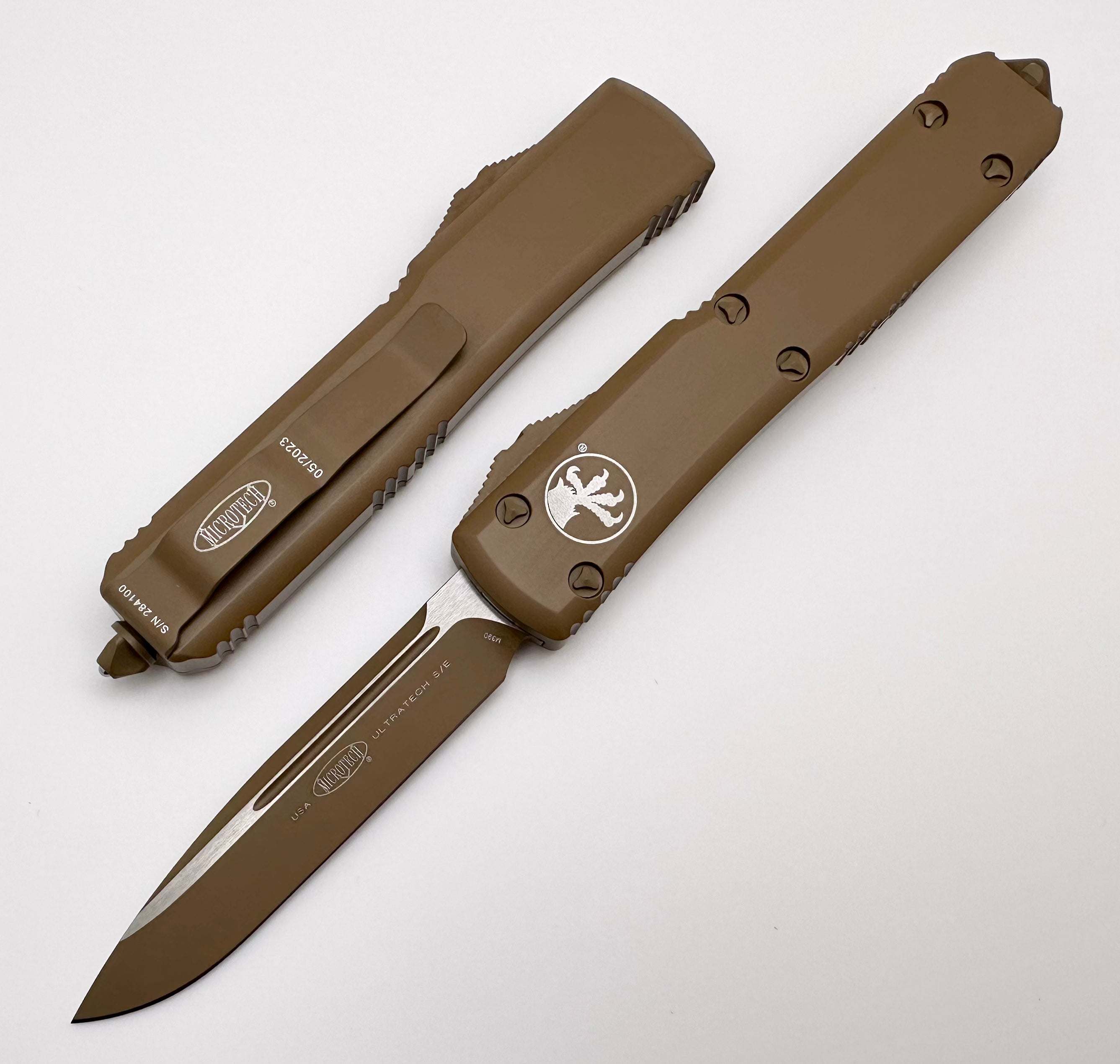 Premium Microtech Ultratech Cerakote Tan OTF Knife - Single Edge