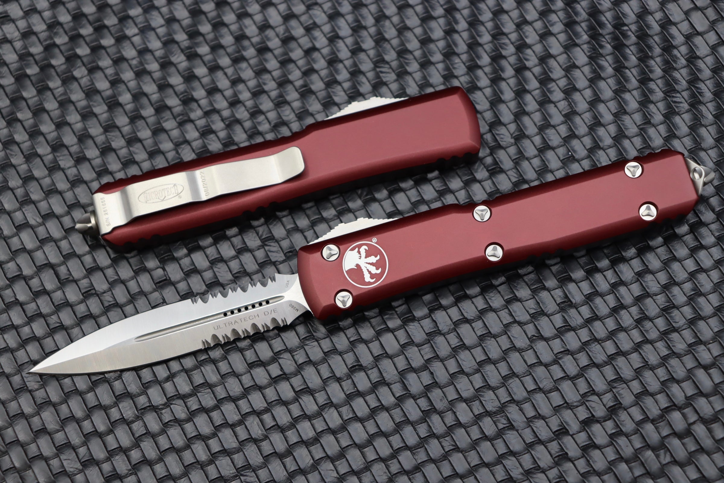 Microtech Ultratech Premium OTF Knife - Double Edge Satin & Merlot