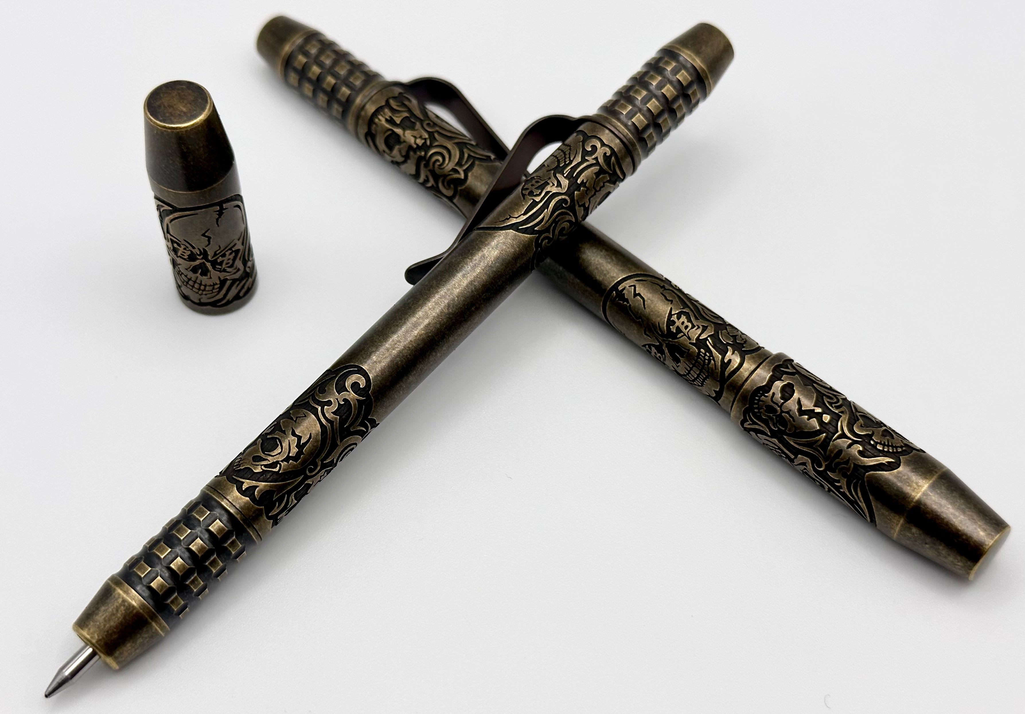Borka Ti2Design Ultimate TechLiner Brass Pen with Magnetic Grid Skulls