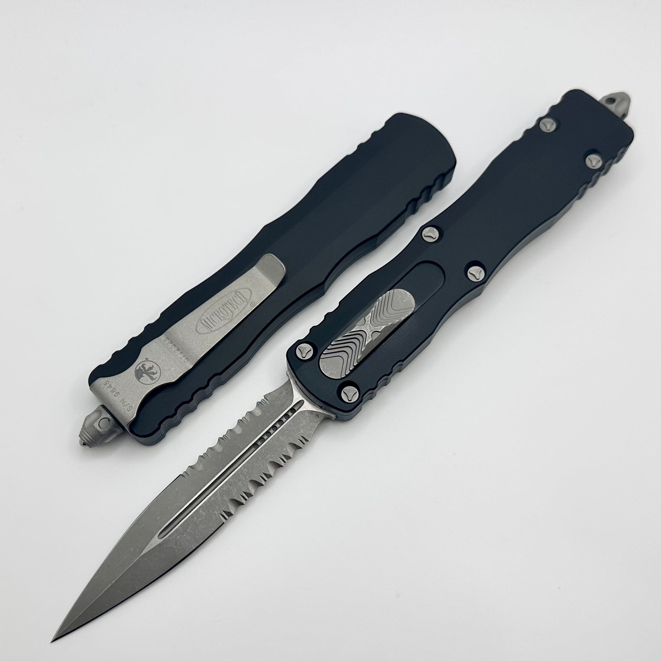 Microtech Dirac Delta Ultimate Tactical OTF Knife - Apocalyptic Black Double Edge