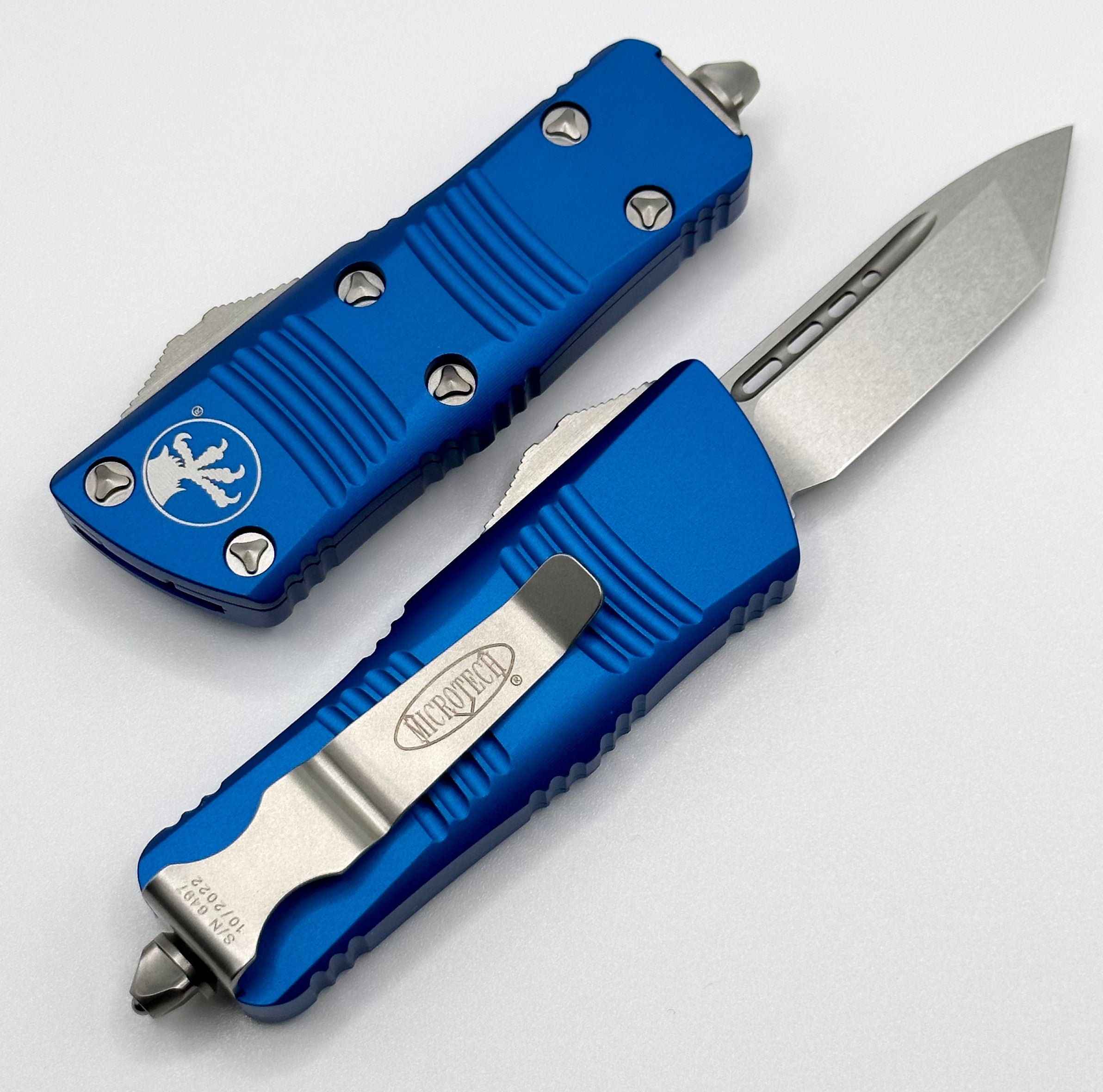 Microtech Troodon Mini Tanto Stonewash & Blue 240-10BL | Compact EDC Knife