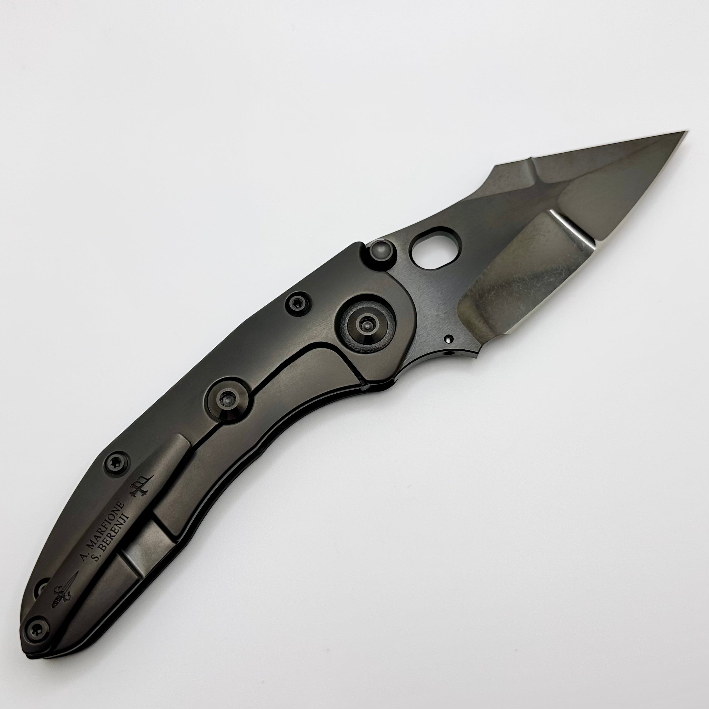 Premium Marfione & Borka Blades Blackout Carbon Fiber Tactical Knife with DLC Cracked Diamond Wash M390 Blade