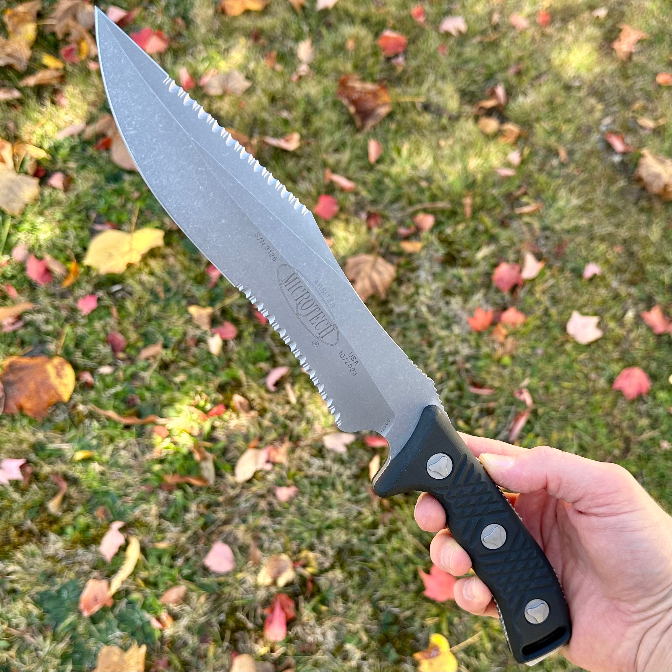 Microtech Arbiter Apocalyptic Premium Full Serrated Fixed Blade Knife