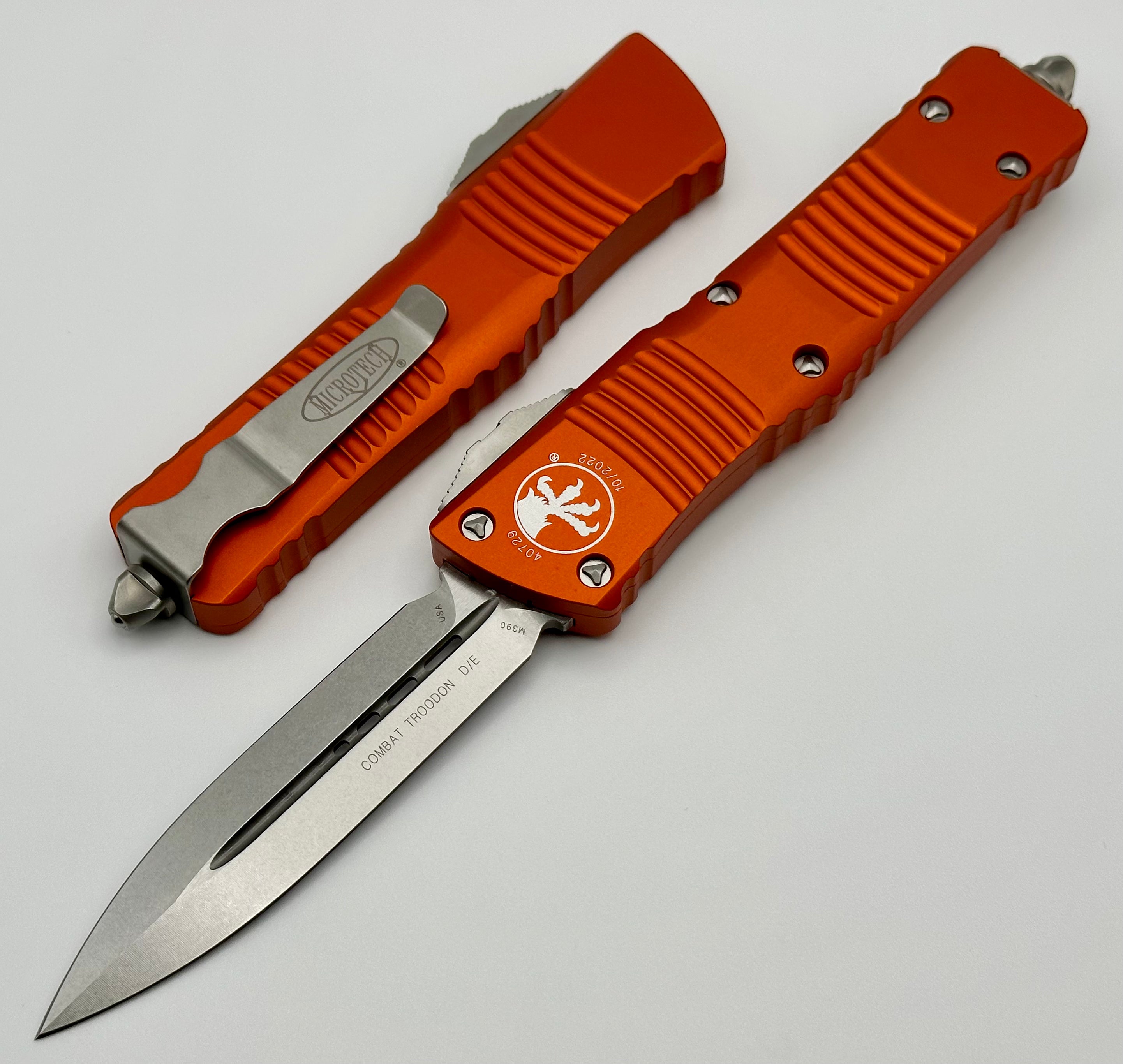 Microtech Combat Troodon Premium Double Edge Tactical Knife - Stonewash & Orange