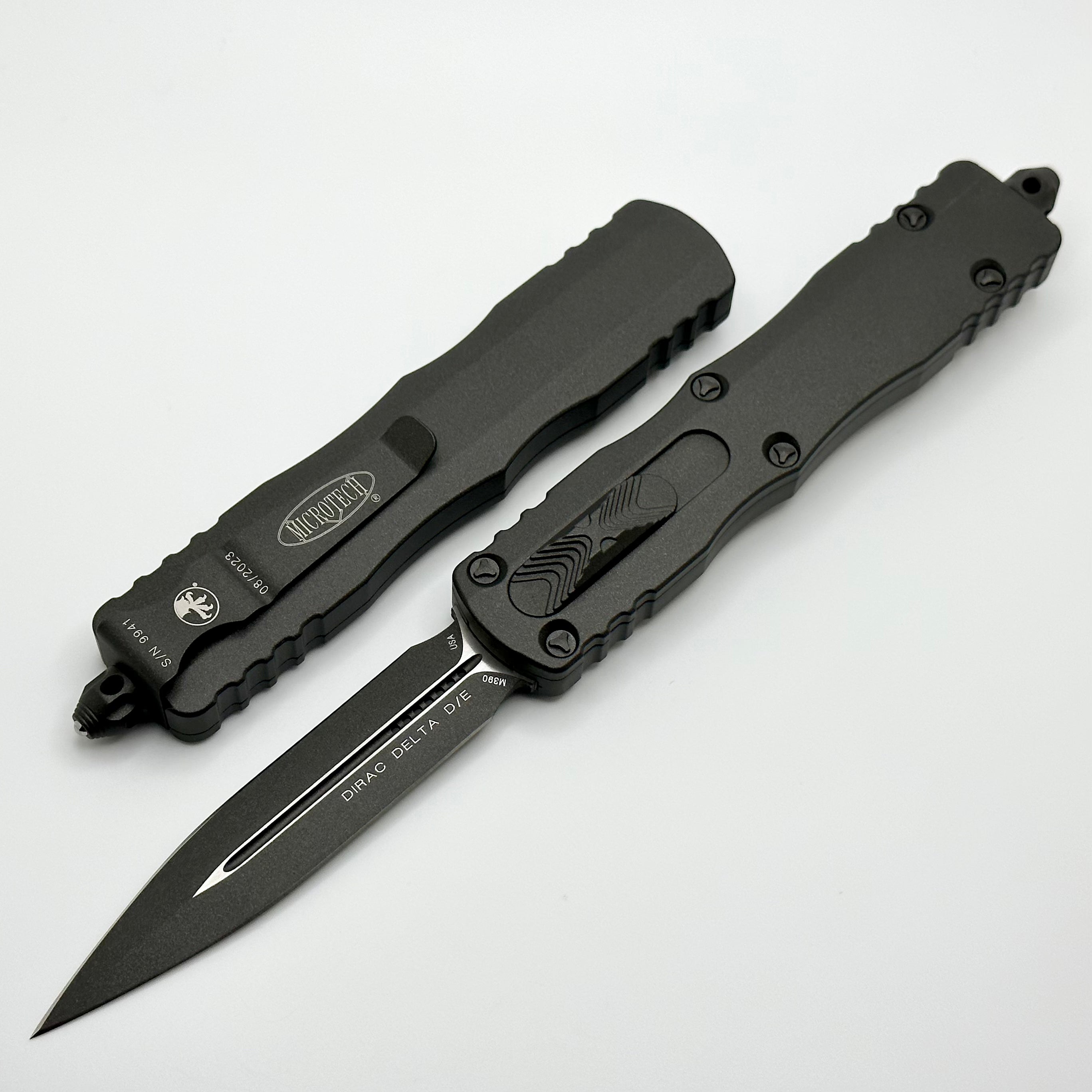 Premium Microtech Dirac Delta OTF Knife - Double Edge Cerakote Dark Tungsten