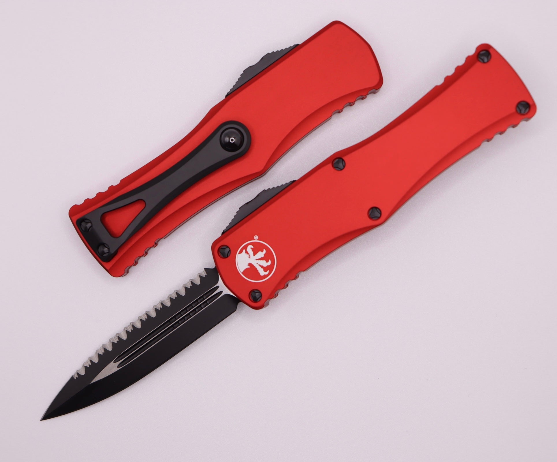 Microtech Hera Ultimate Tactical Knife - Double Edge Black Fully Serrated & Red