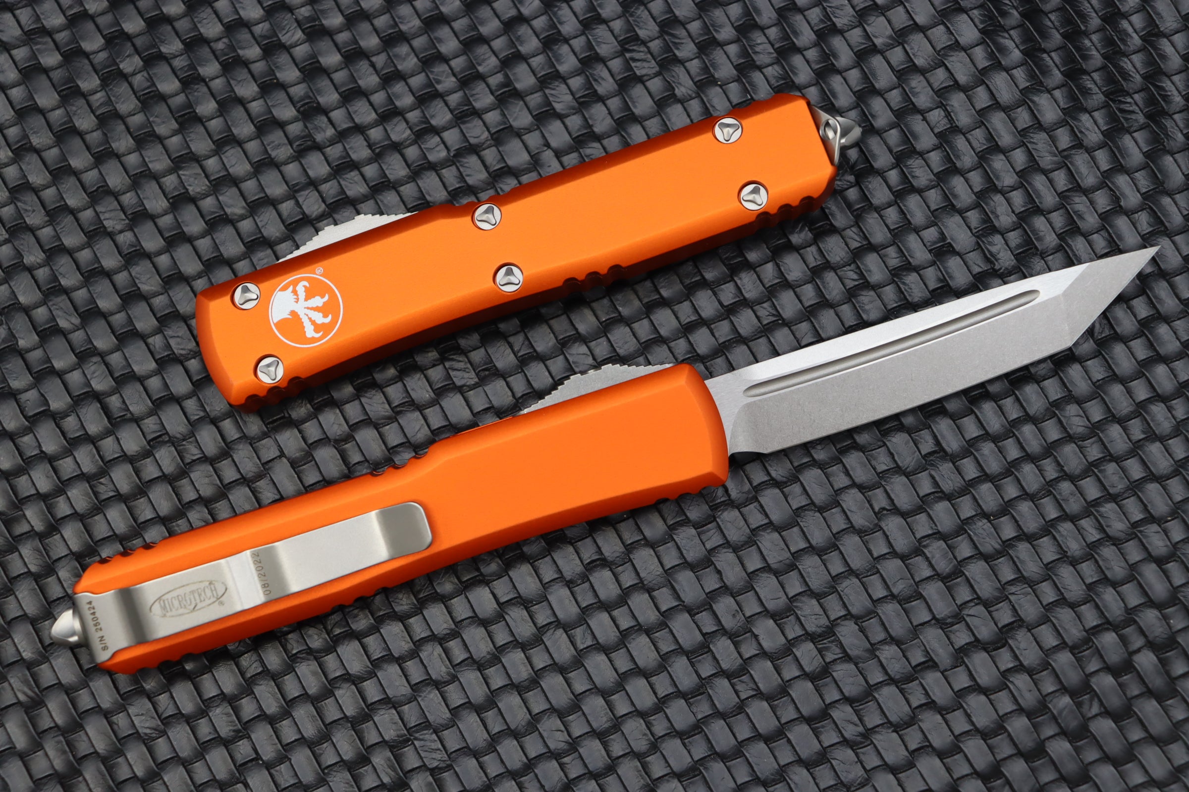 Microtech Ultratech Tanto Premium Stonewash Knife with Orange Handle