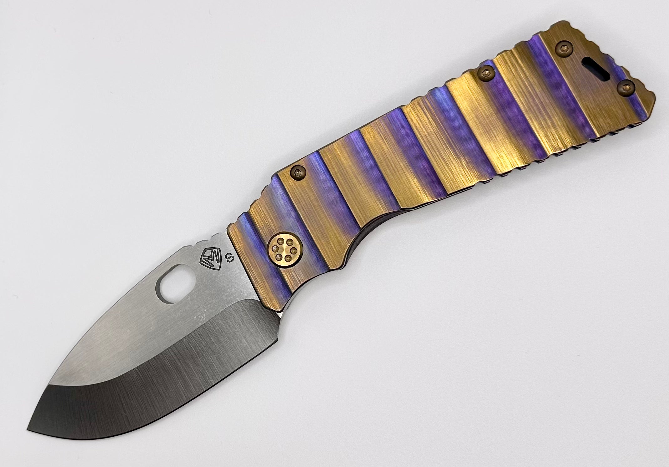 Medford TFF-1 Premium S35VN Folding Knife - Violet/Bronze Armadillo Handles & Bronze Hardware