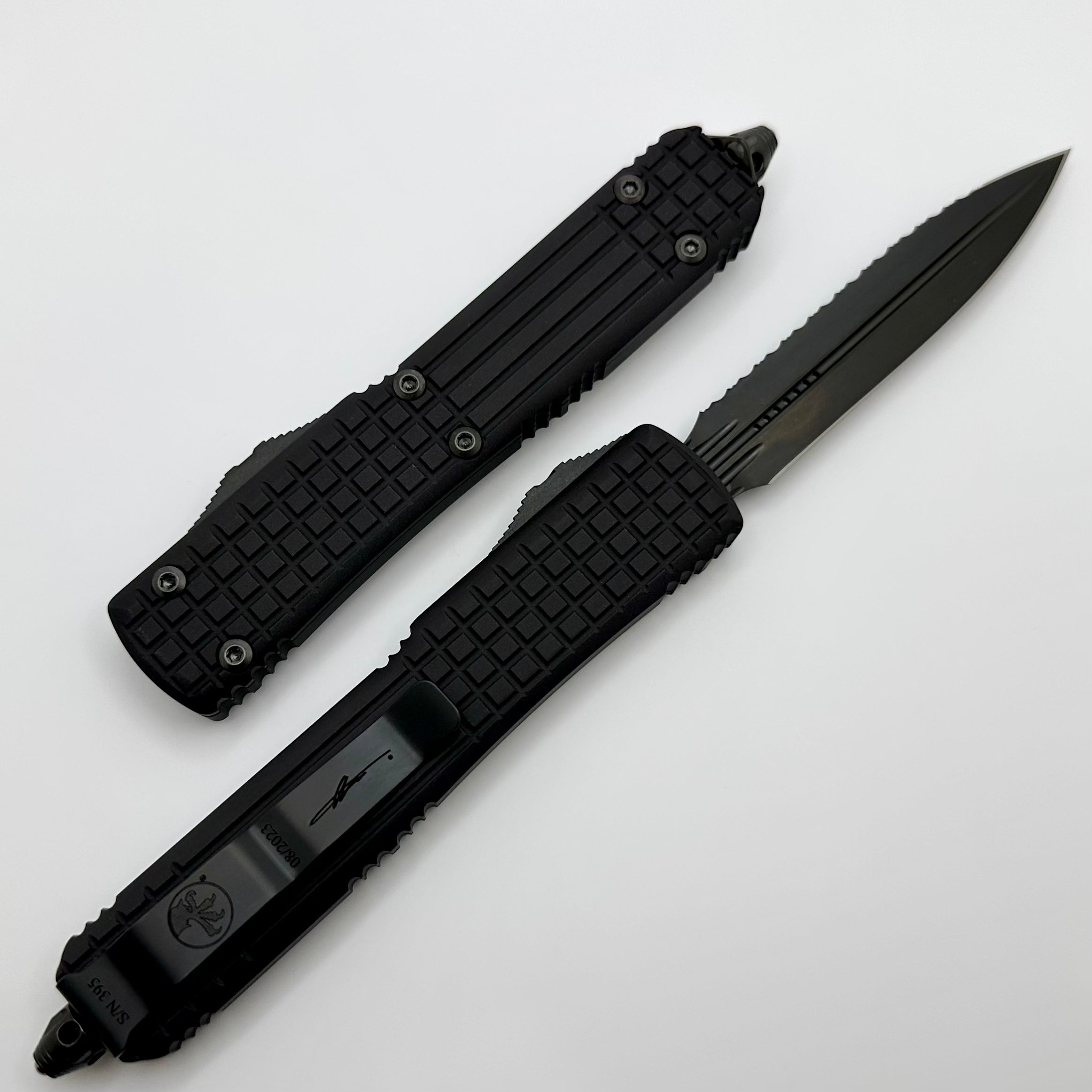 Microtech Ultratech Delta Frag Shadow Fluted DLC Double Edge Knife - Premium Signature Series