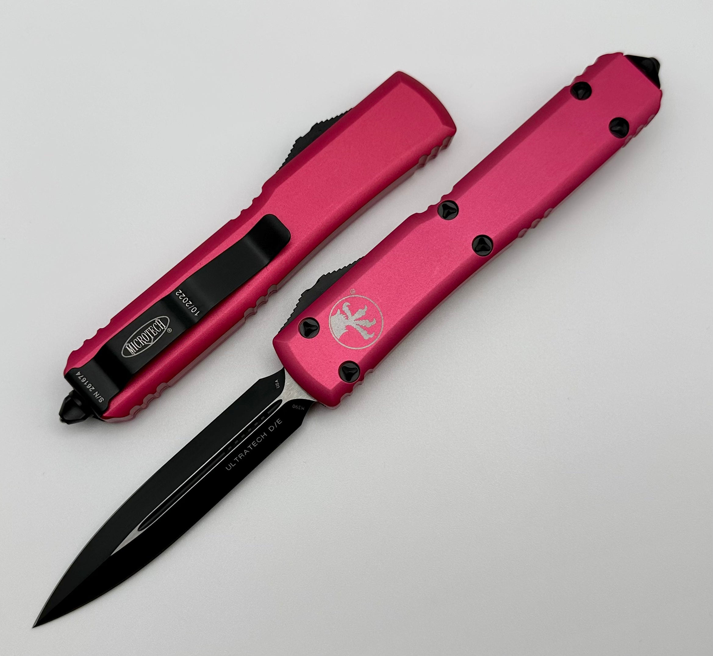 Premium Microtech Ultratech D/E Tactical Knife - Black & Pink Edition