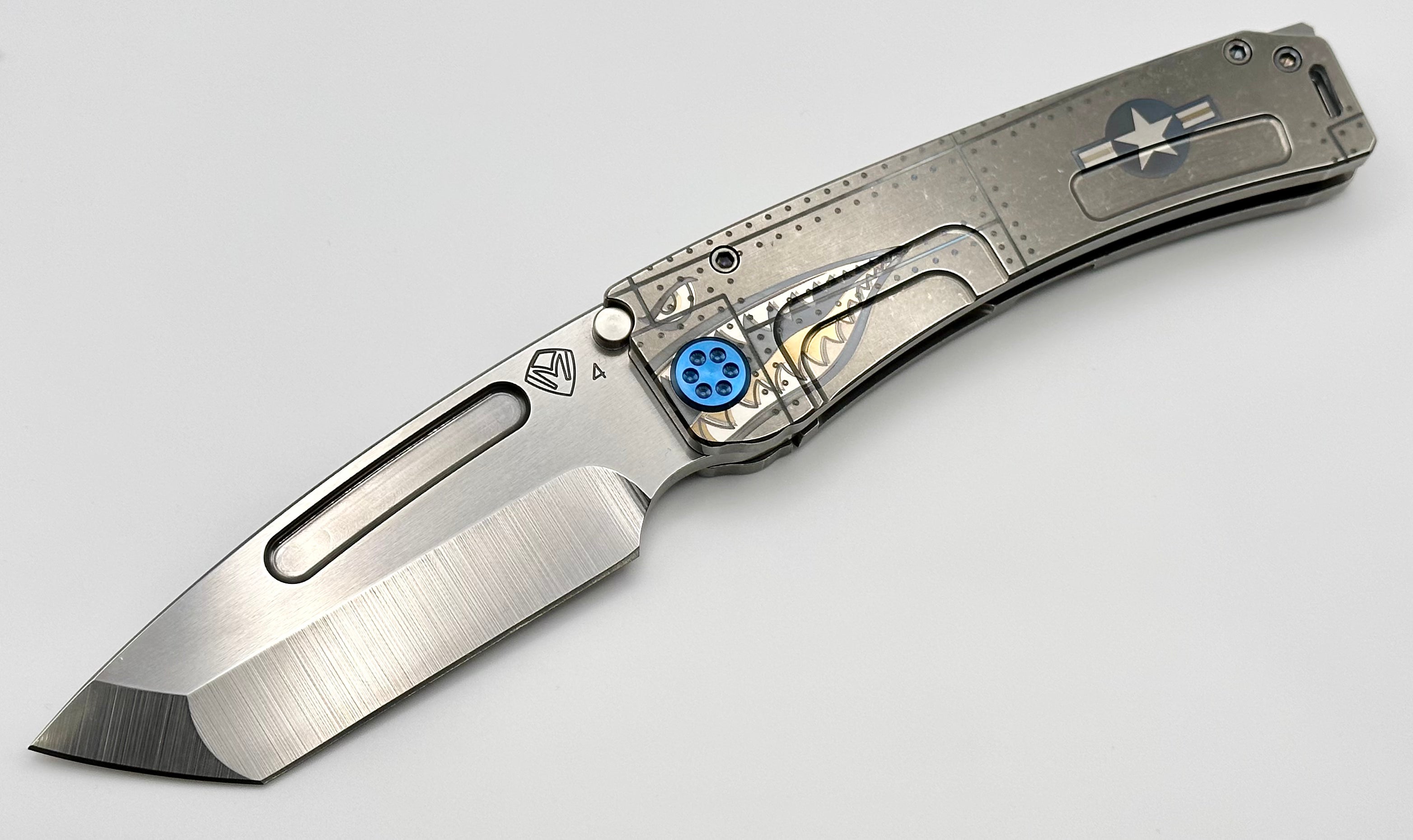 Premium Medford Marauder H Tanto S45 Tactical Knife with Aviation/Rivets Handles & Blue Hardware