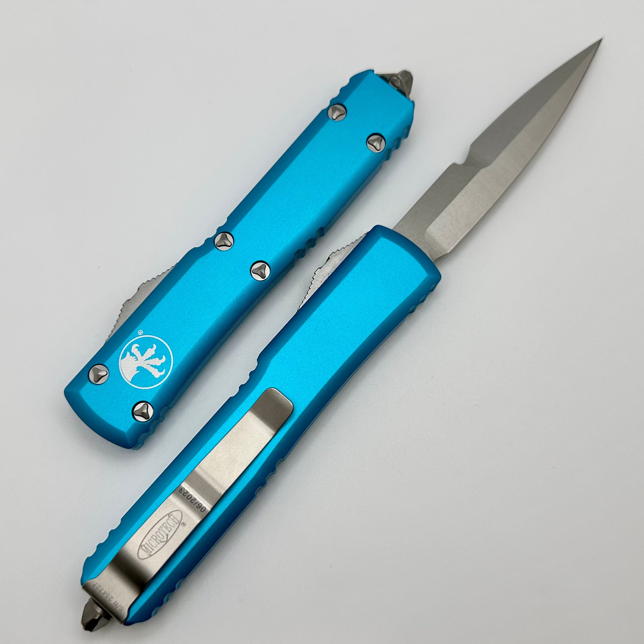 Microtech Ultratech Premium OTF Knife - Bayonet Grind with Stonewash Finish & Turquoise Handle