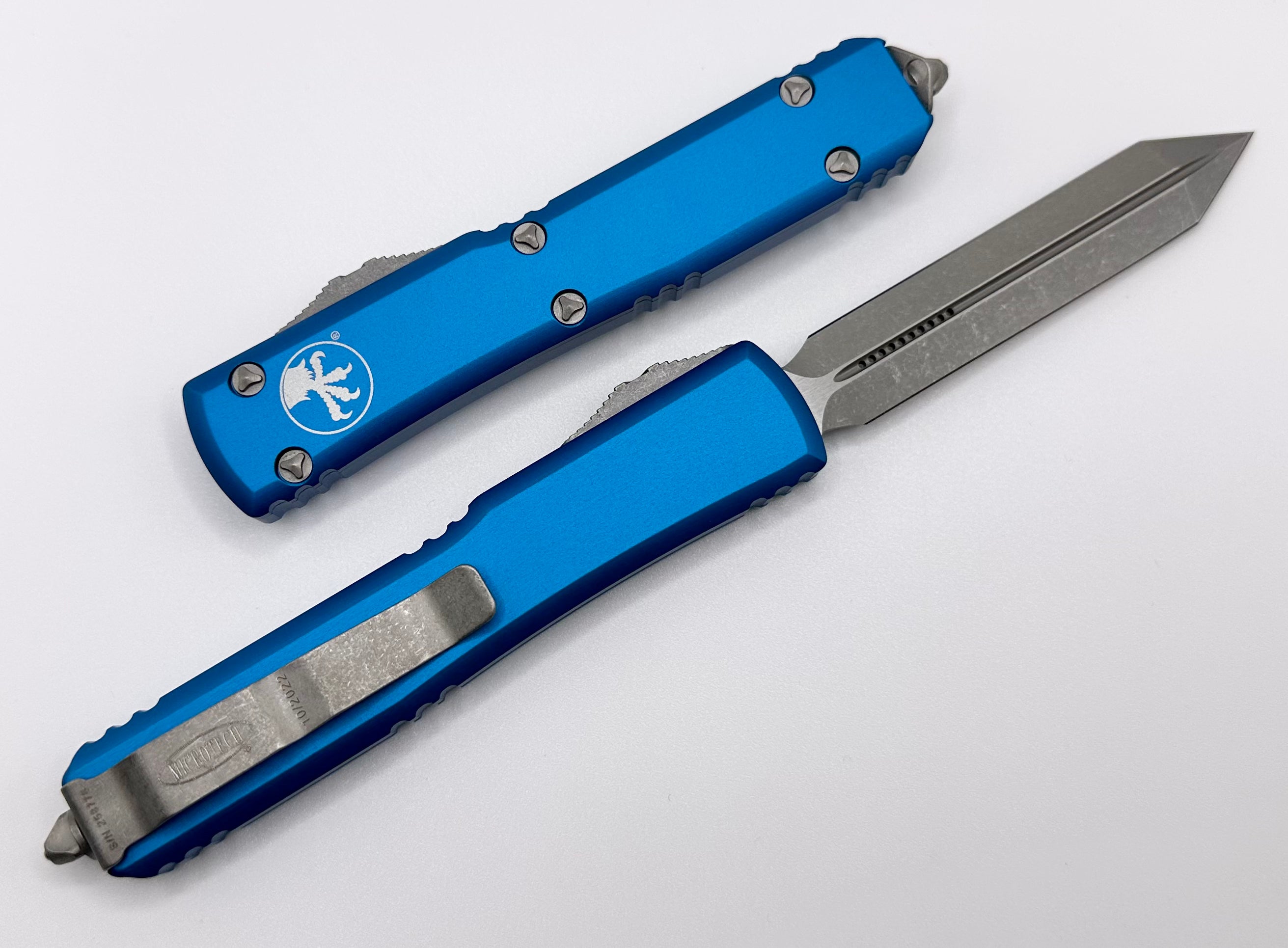 Microtech Ultratech Spartan Apocalyptic Standard & Blue 223-10APBL | Premium Tactical OTF Knife