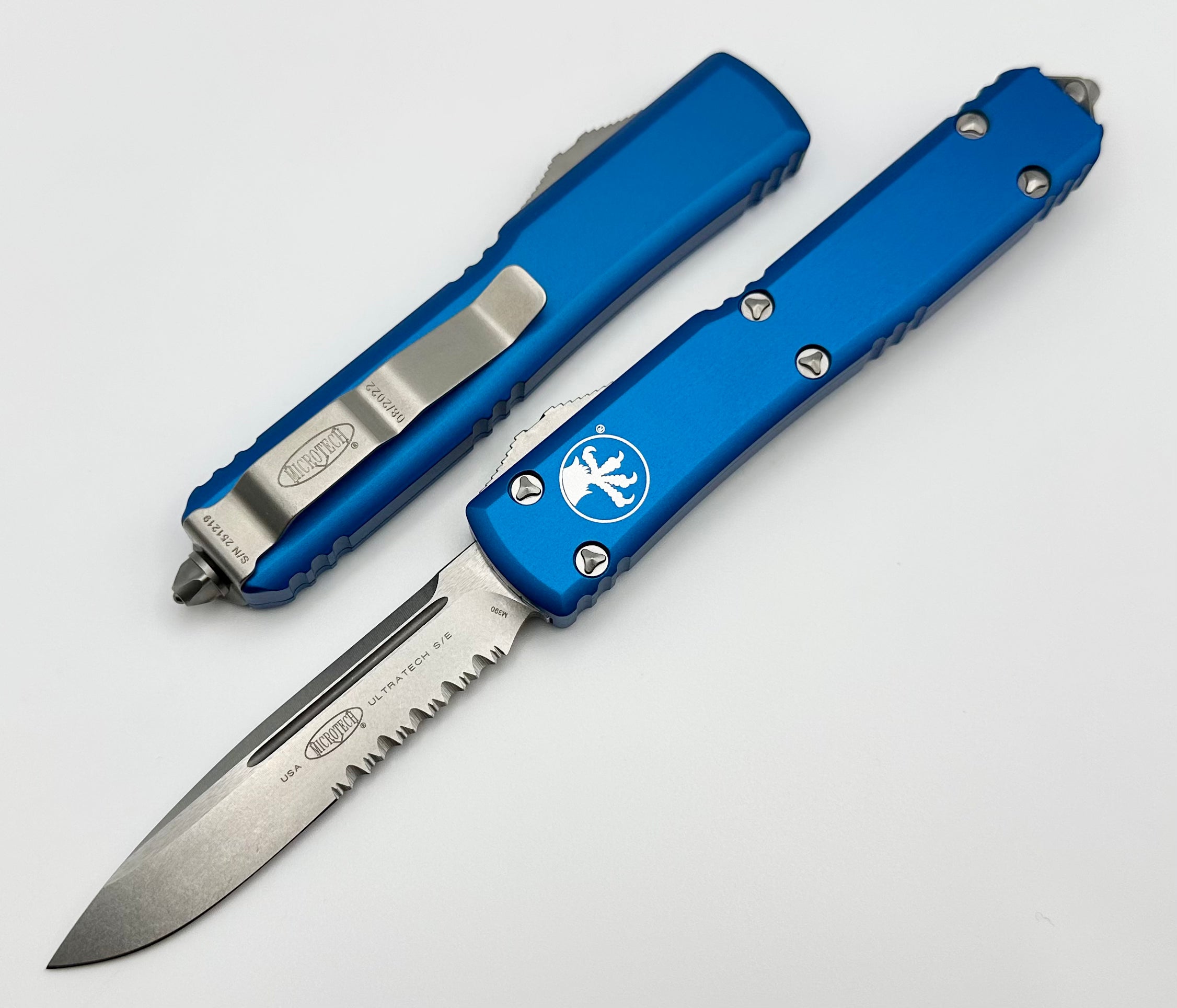 Microtech Ultratech Premium Tactical Knife - Stonewash Partial Serrated & Blue