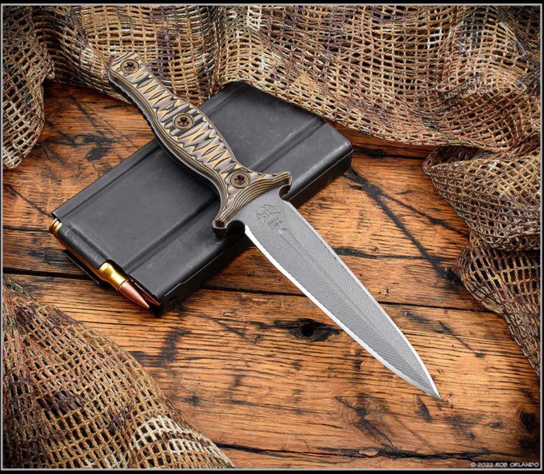 RMJ Tactical Raider Dagger 3V Fixed Blade - Premium Hyena Brown G-10 Handle & Kydex Sheath