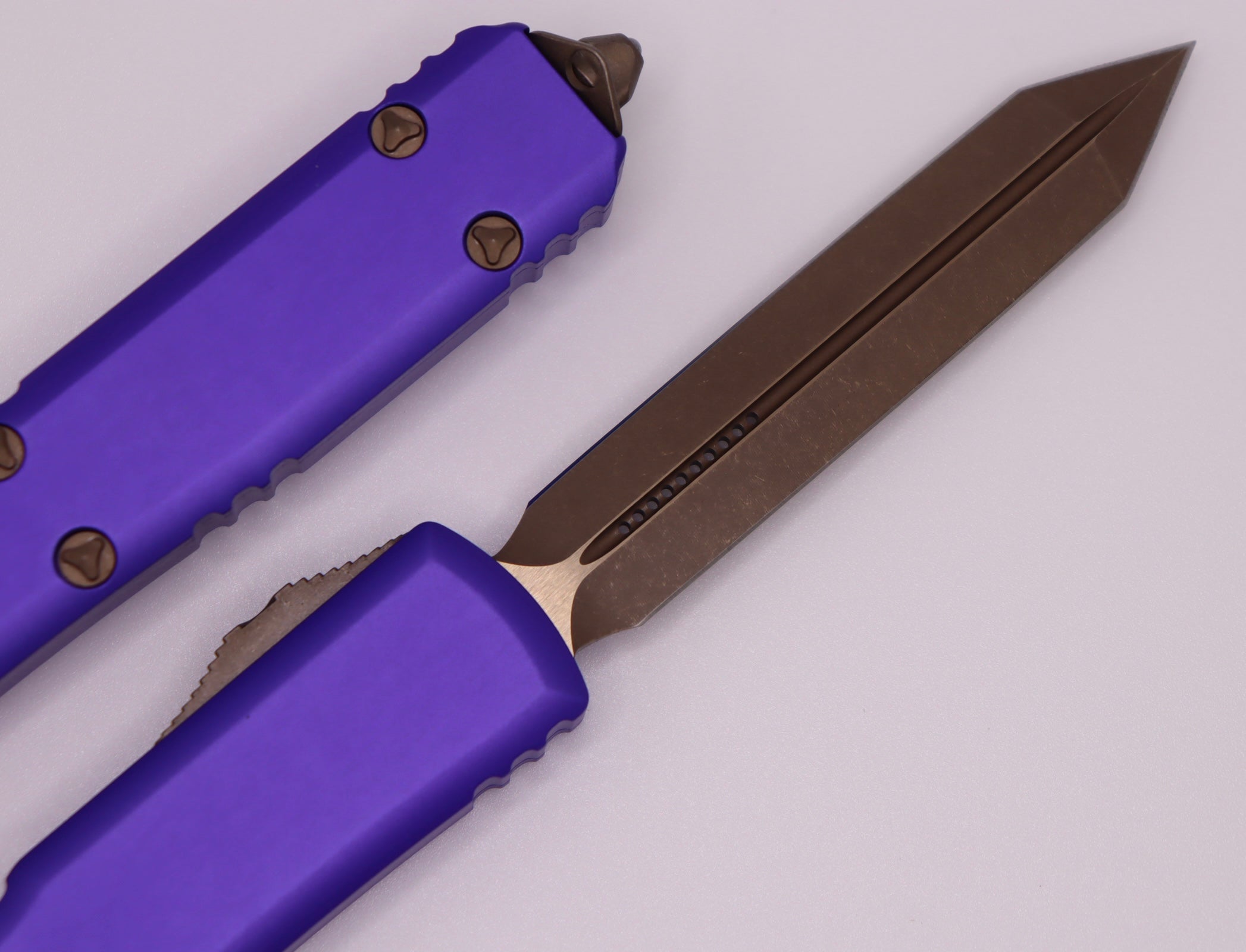 Microtech Ultratech Spartan - Premium Bronzed Apocalyptic Blade with Purple Handle