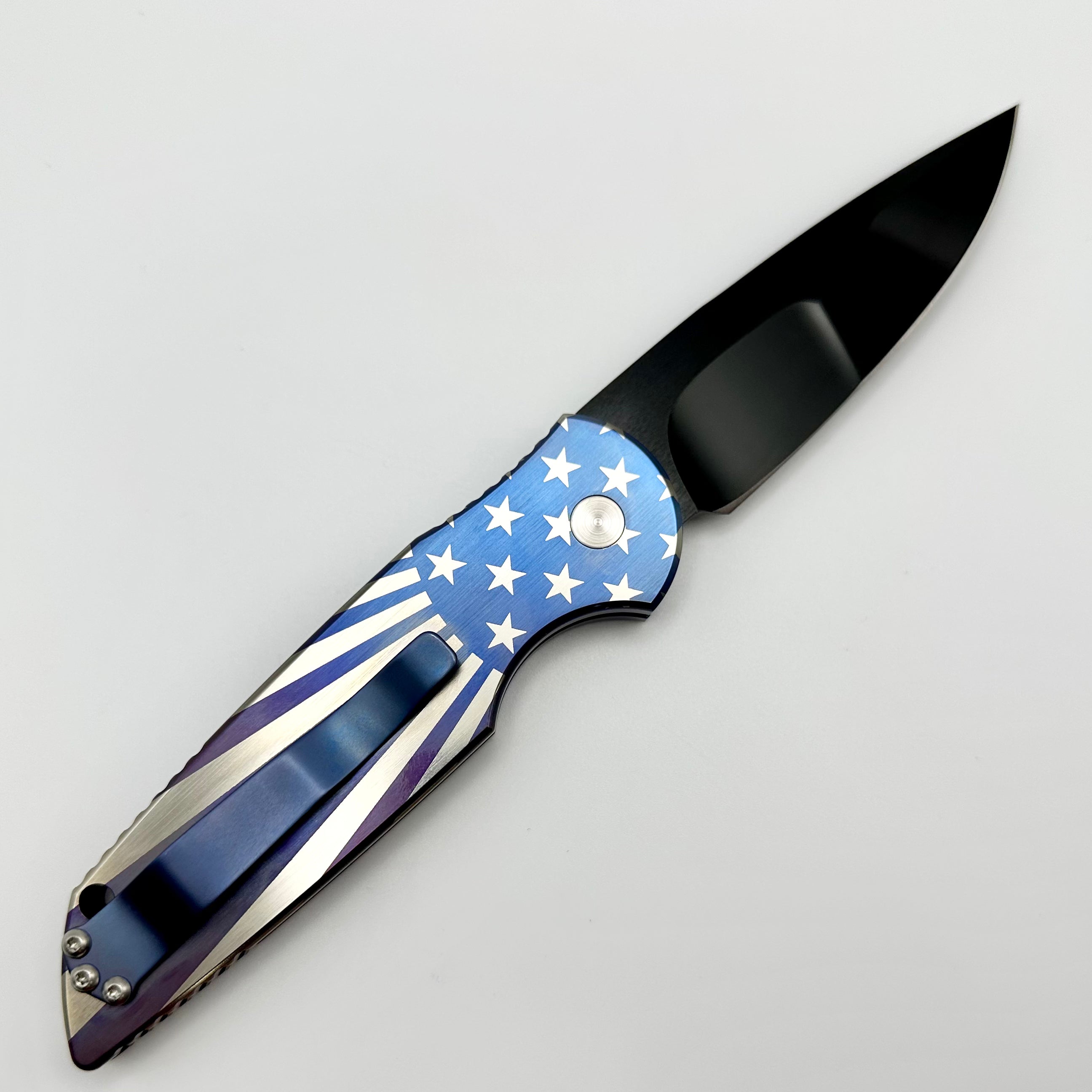 Pro-Tech TR-3 Patriotic Titanium Folding Knife - Premium Custom Design with Pearl Button & DLC Grind