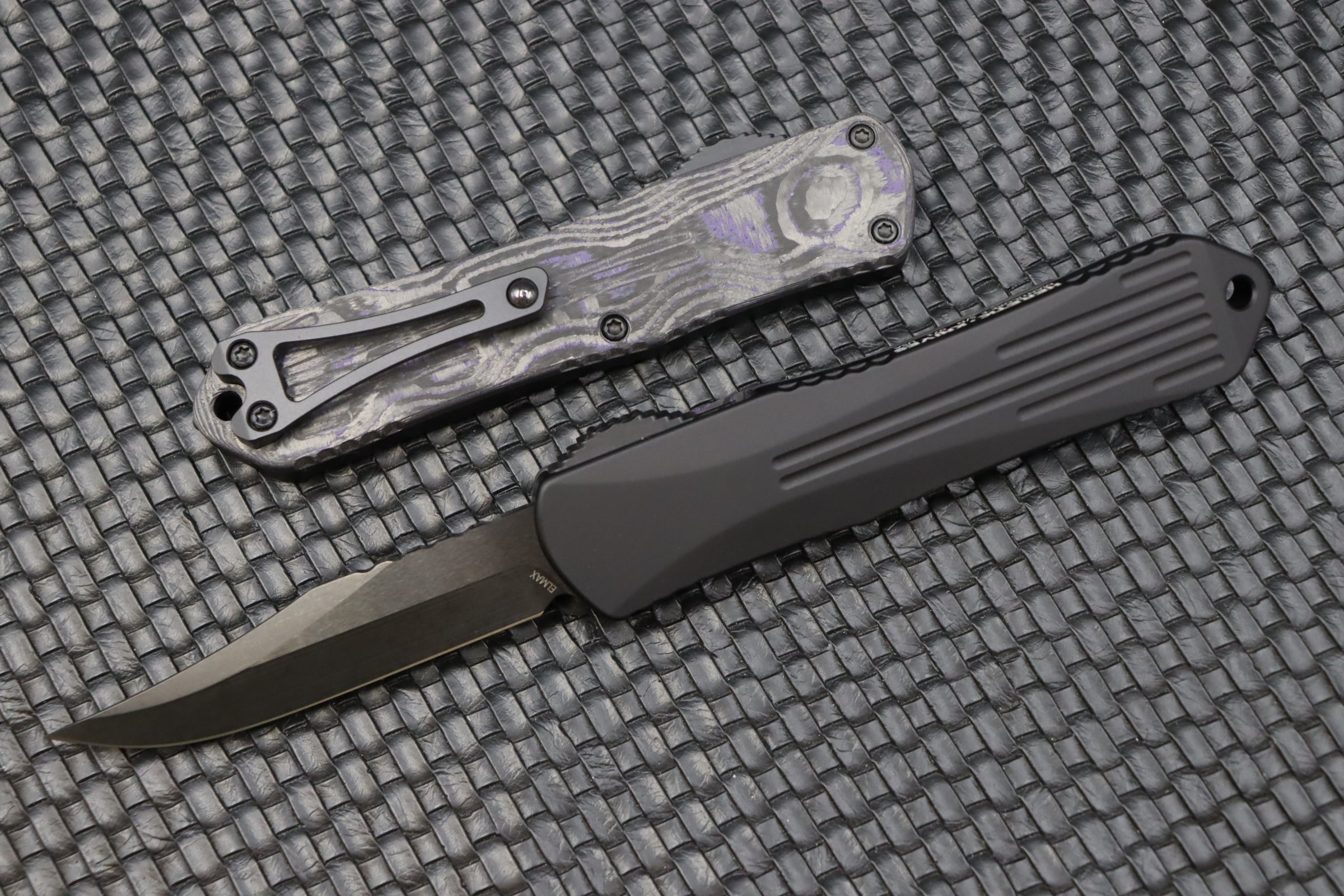 Heretic Knives Manticore E Bowie - Premium DLC & Purple Camo Carbon OTF Knife