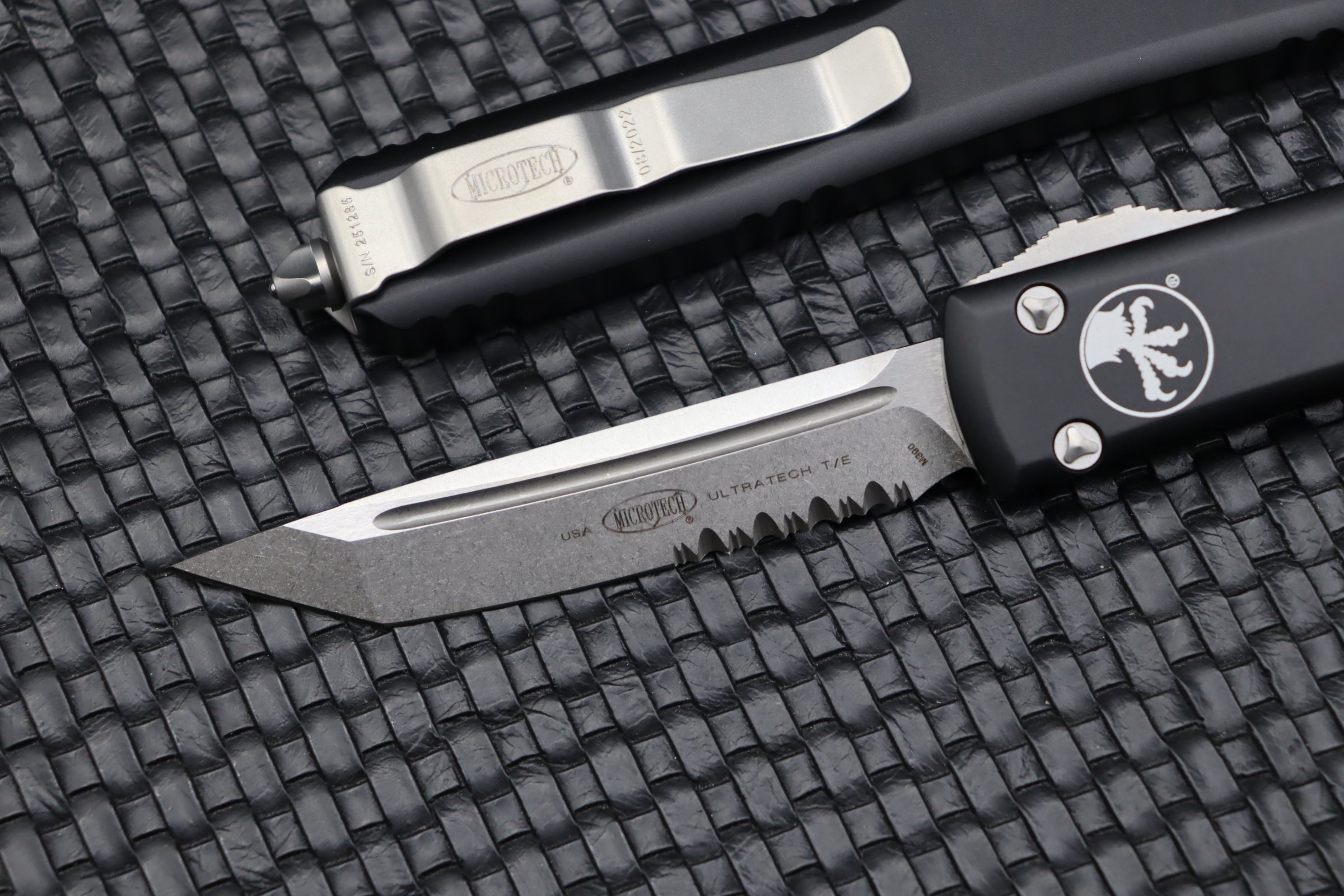 Premium Microtech Ultratech Tanto OTF Knife - Stonewash Partial Serrated & Black