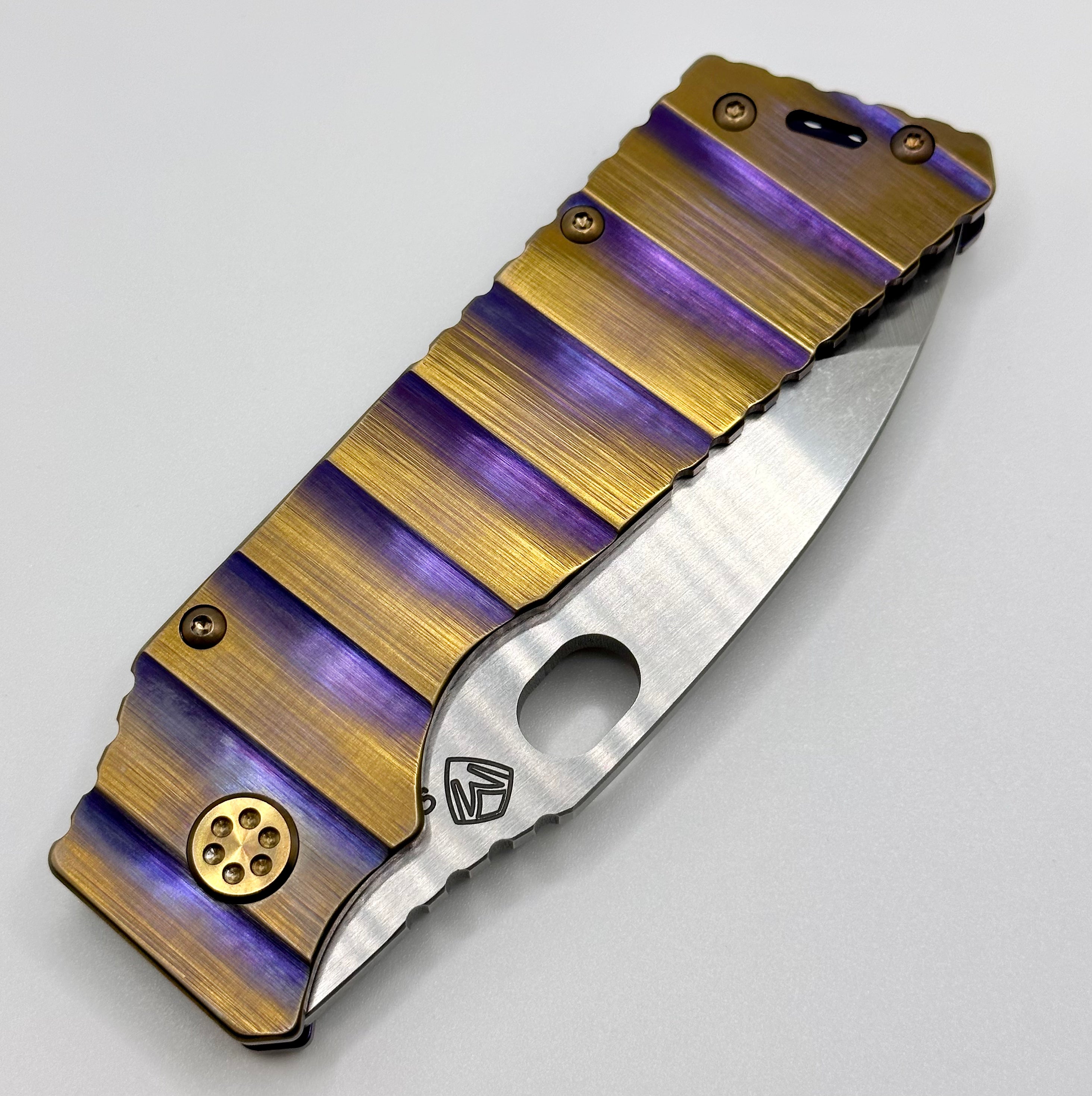 Medford TFF-1 Premium S35VN Folding Knife - Violet/Bronze Armadillo Handles & Bronze Hardware