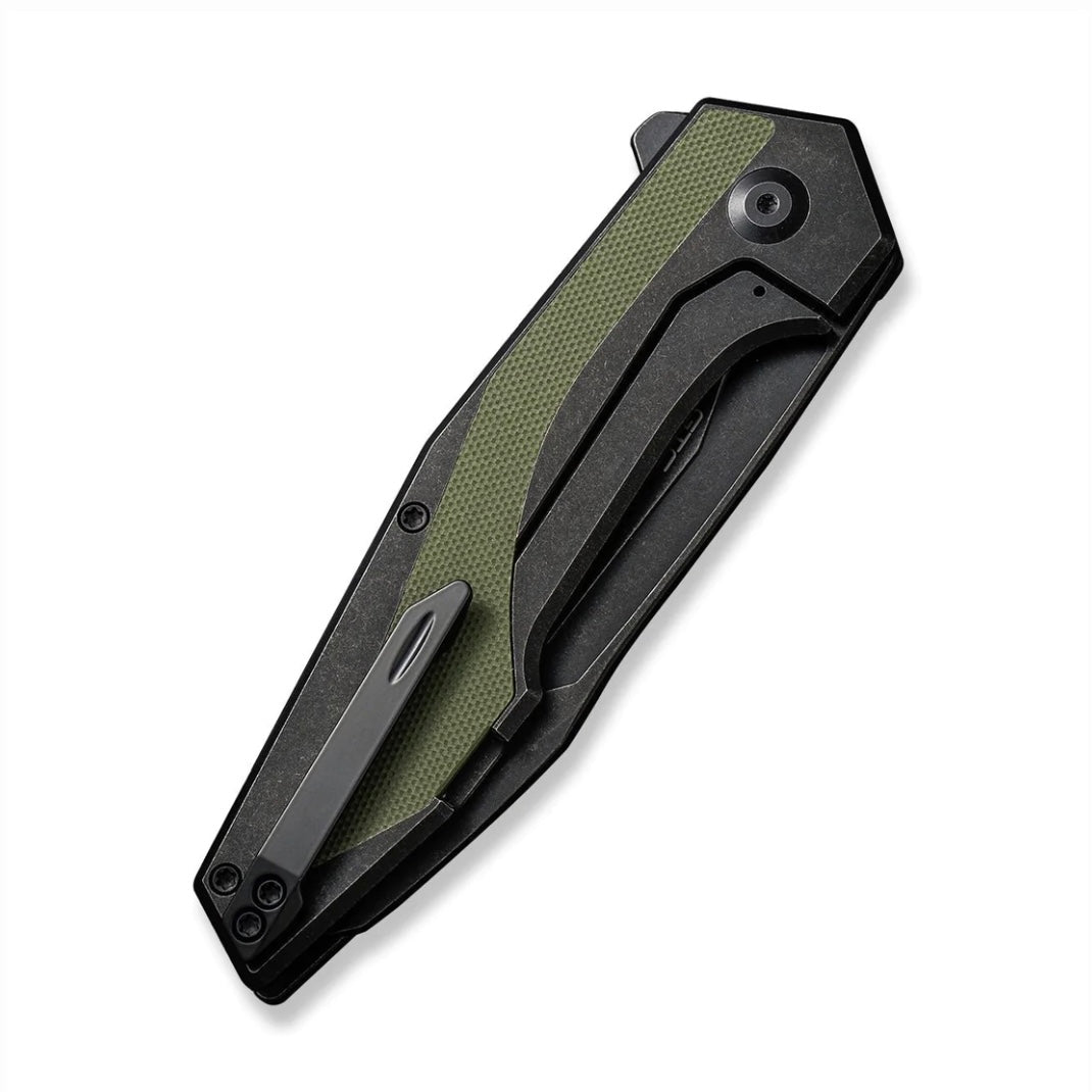 Civivi Hypersonic Flipper Knife - Premium Black Steel Handle with OD Green G-10 Inlays & Black Stonewash Blade