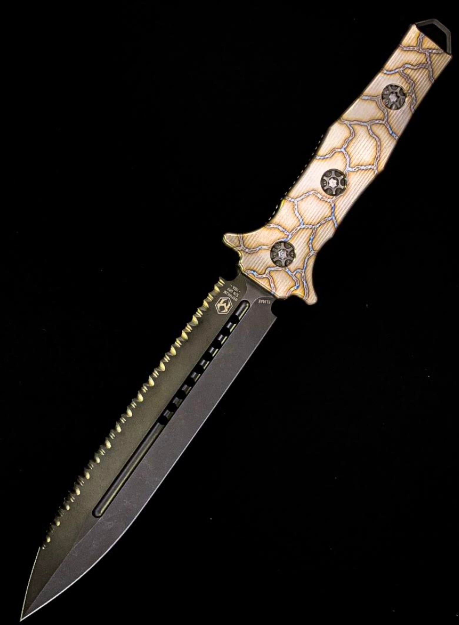 Heretic Knives Premium Nephilim Double Edge Dagger - Flamed Titanium & DLC Serrated Blade