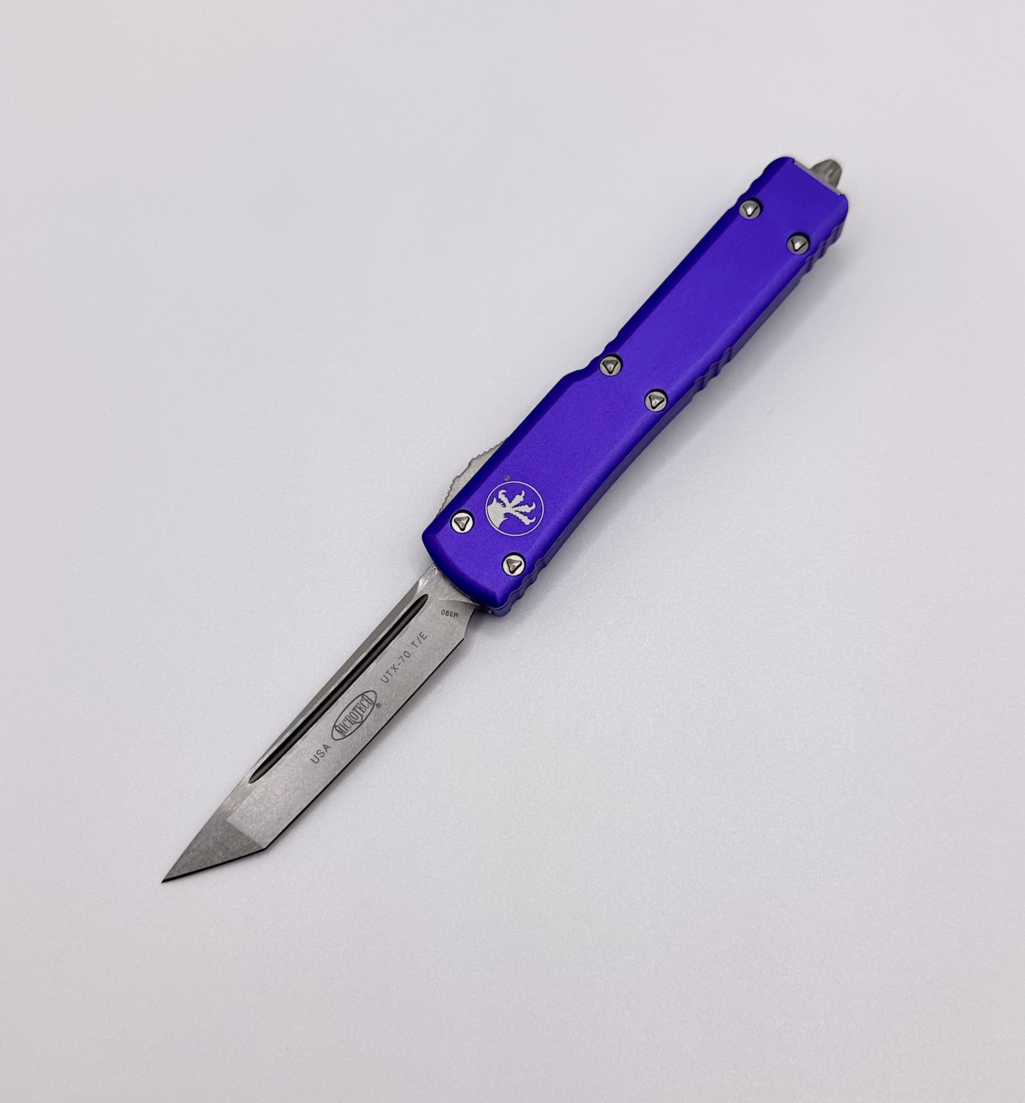 Premium Microtech UTX-70 Tanto Edge Knife - Stonewash & Purple Finish