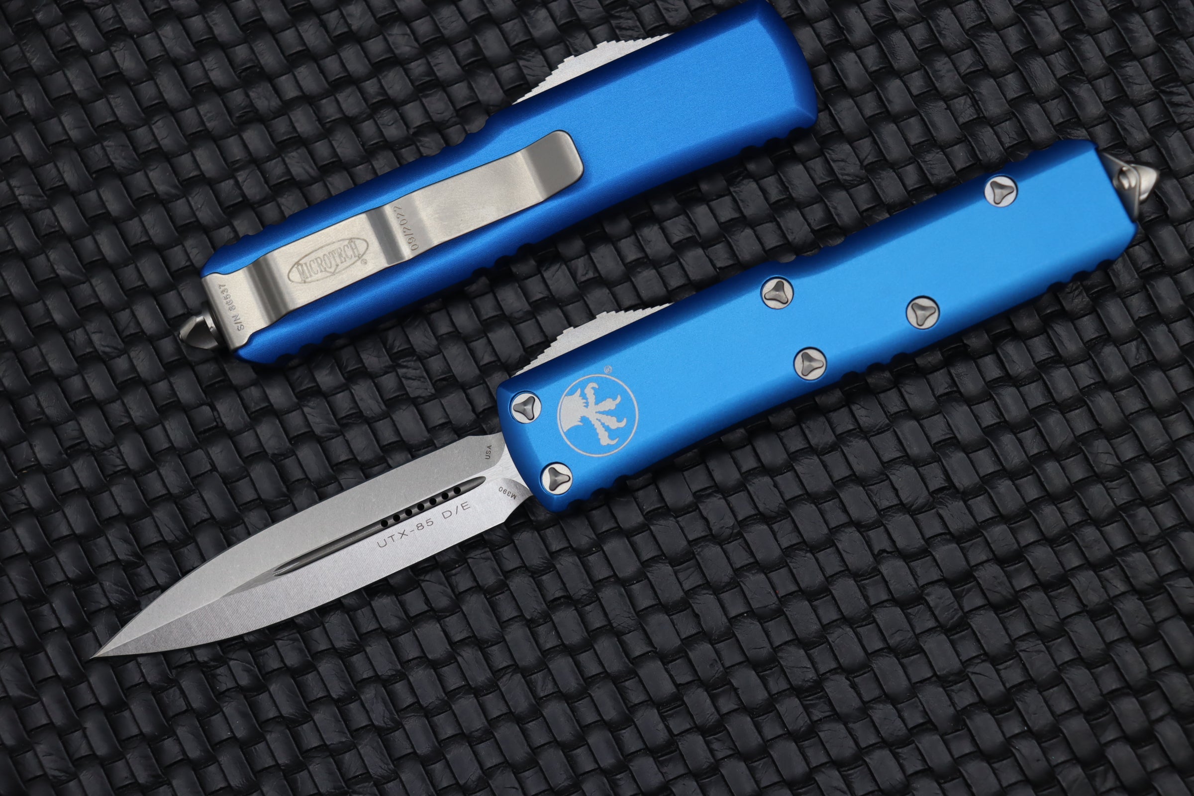 Microtech UTX-85 Double Edge Tactical Knife - Stonewash & Blue Finish