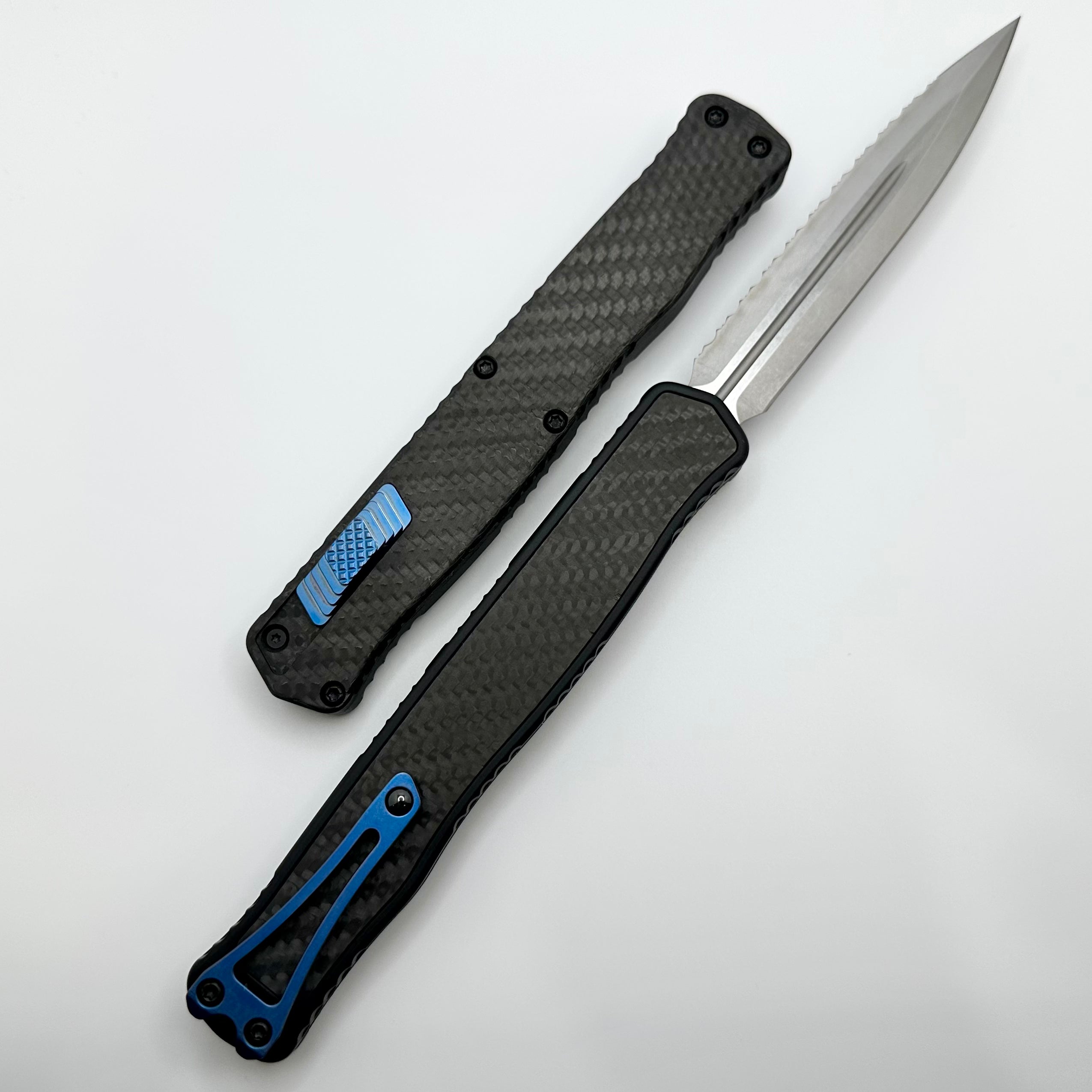 Heretic Knives Cleric II Premium Tactical Folding Knife - Carbon Fiber & Blue Titanium Edition