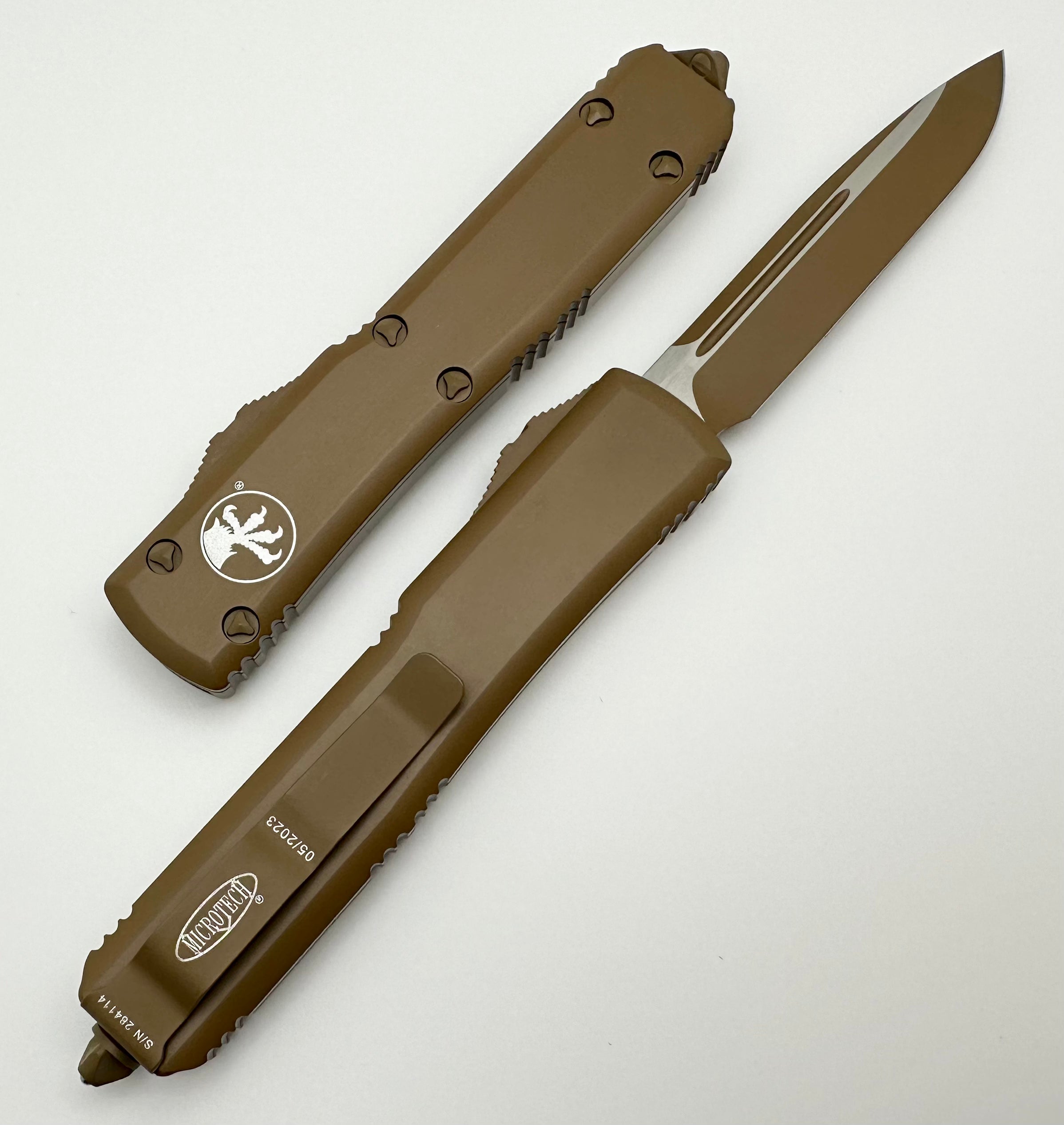 Premium Microtech Ultratech Cerakote Tan OTF Knife - Single Edge