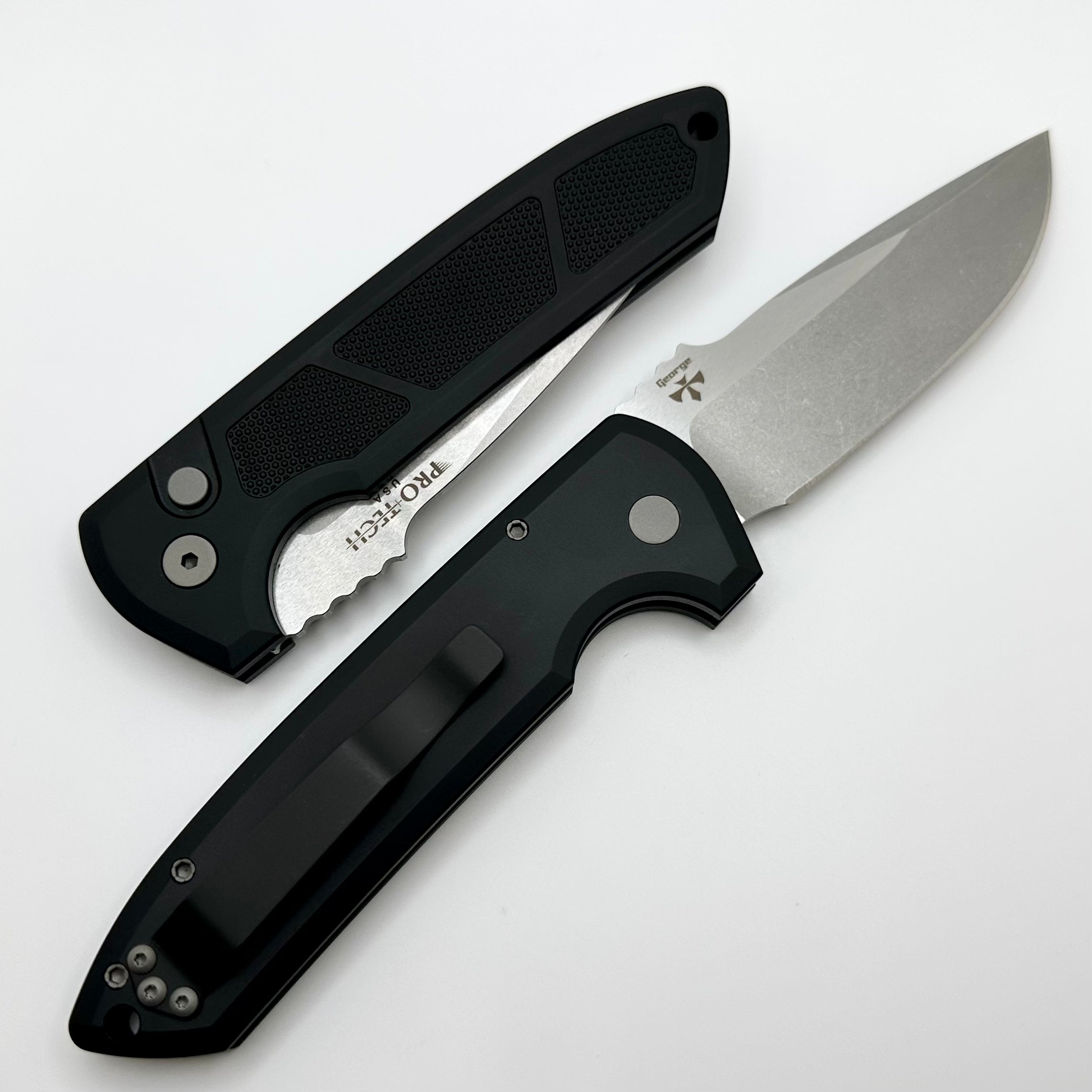 Pro-Tech Les George Rockeye Ultimate EDC Knife - Black Knurled Handle & Stonewash CPM-S35VN