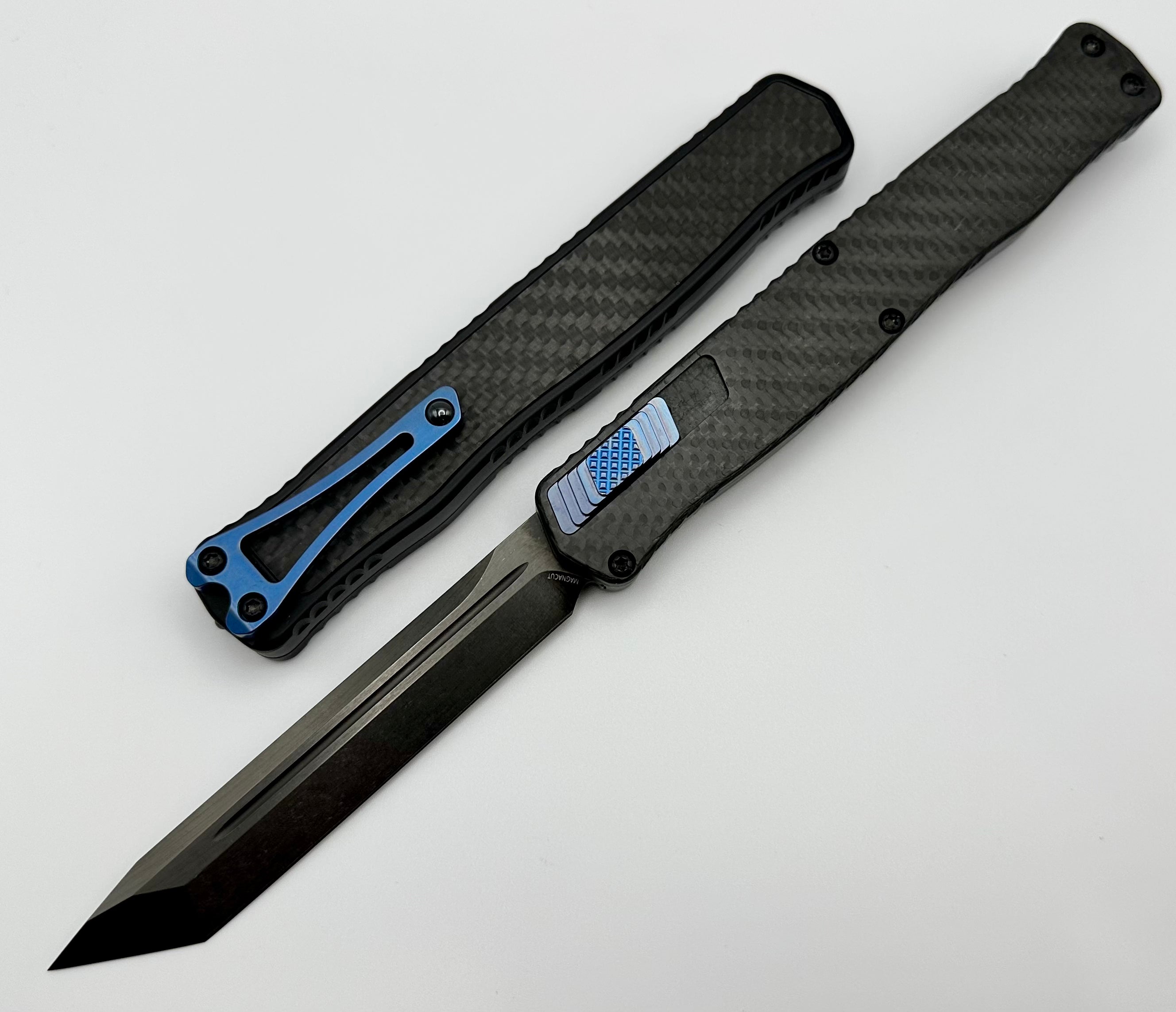 Premium Heretic Knives Cleric II Tanto - Carbon Fiber & Blue Titanium Edition