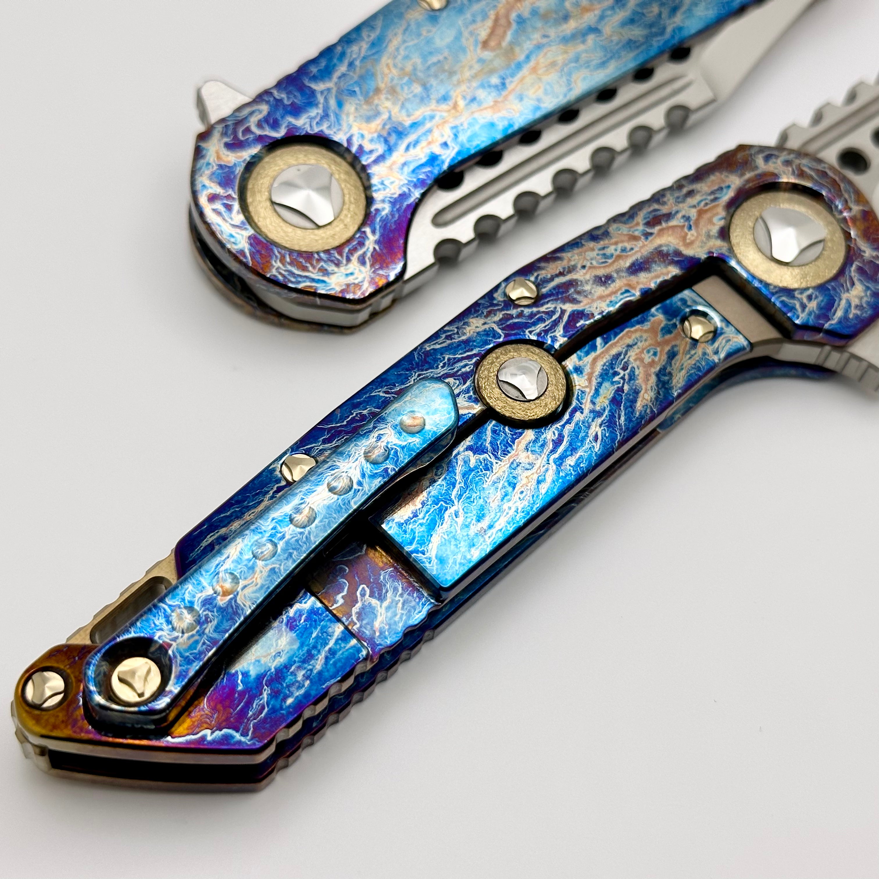 Premium Marfione Custom Warhound Knife - Mirror Polish M390 Blade & Galactic Acid Titanium Handles