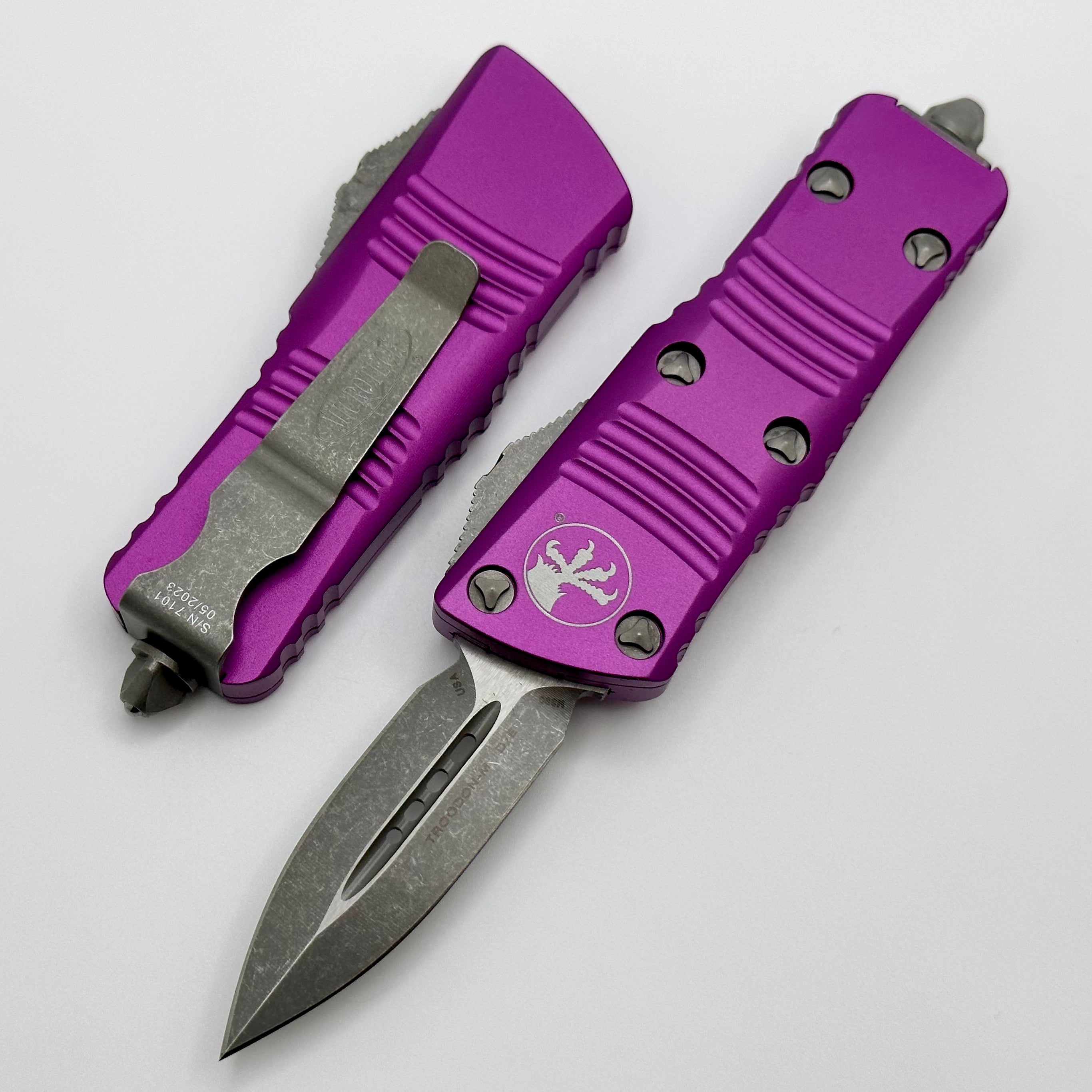 Premium Microtech Troodon Mini Double Edge Apocalyptic Standard & Violet - Ultimate Everyday Carry