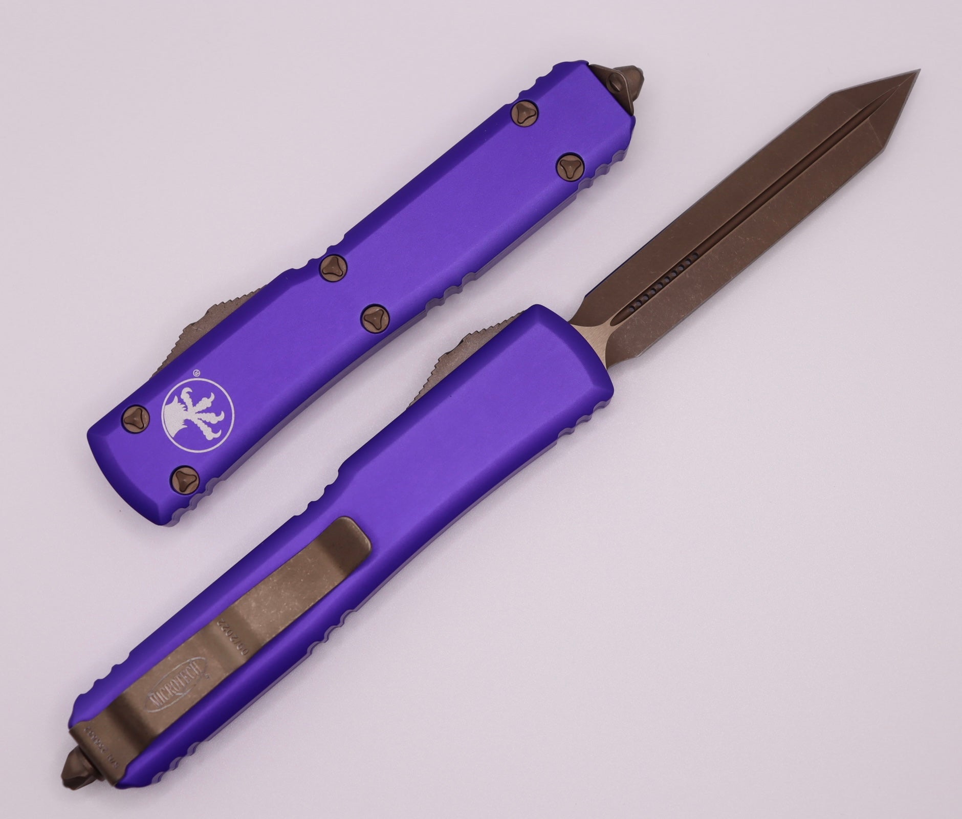 Microtech Ultratech Spartan - Premium Bronzed Apocalyptic Blade with Purple Handle