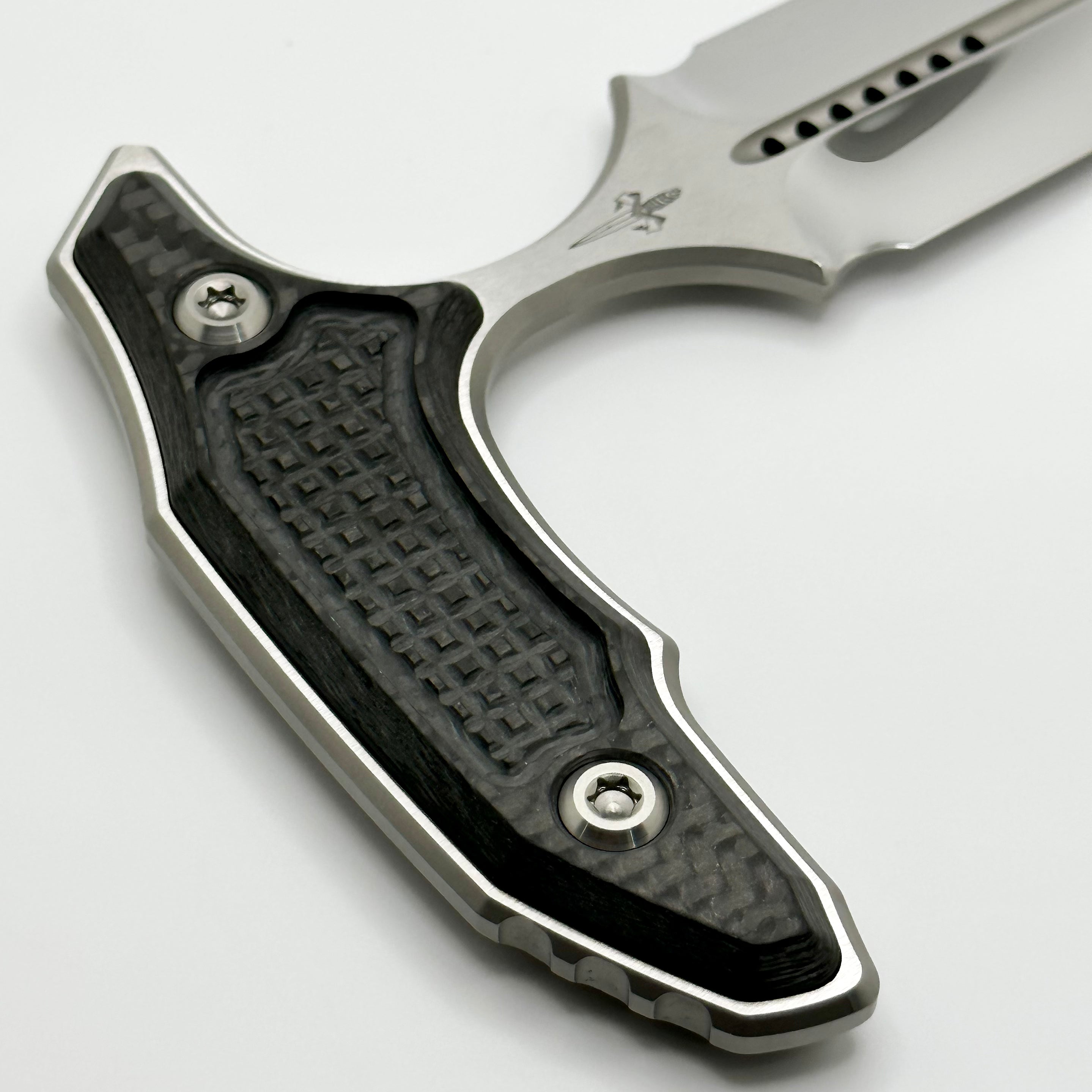 Premium Marfione Custom Hypnotic Mirror Polish Knife with Carbon Fiber Handle