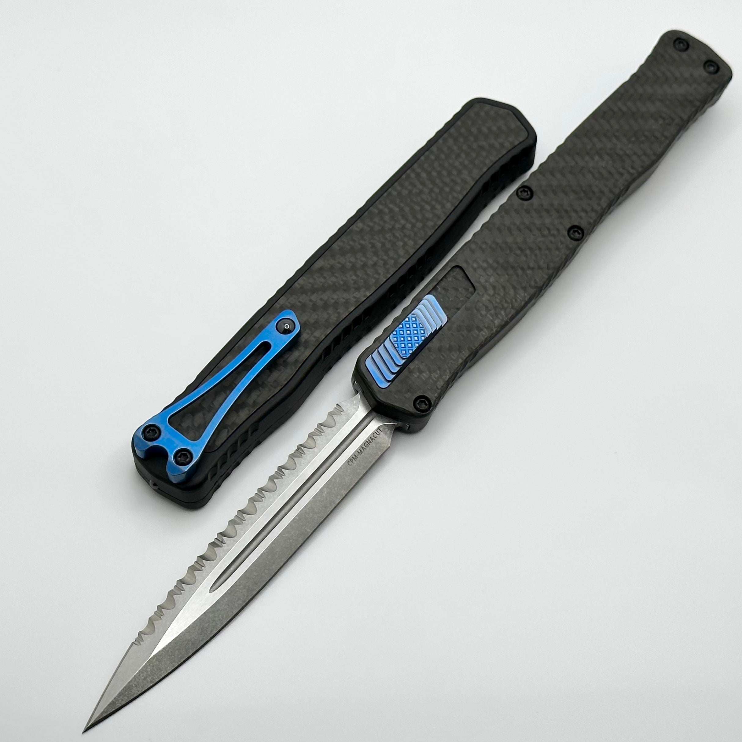 Heretic Knives Cleric II Premium Tactical Folding Knife - Carbon Fiber & Blue Titanium Edition