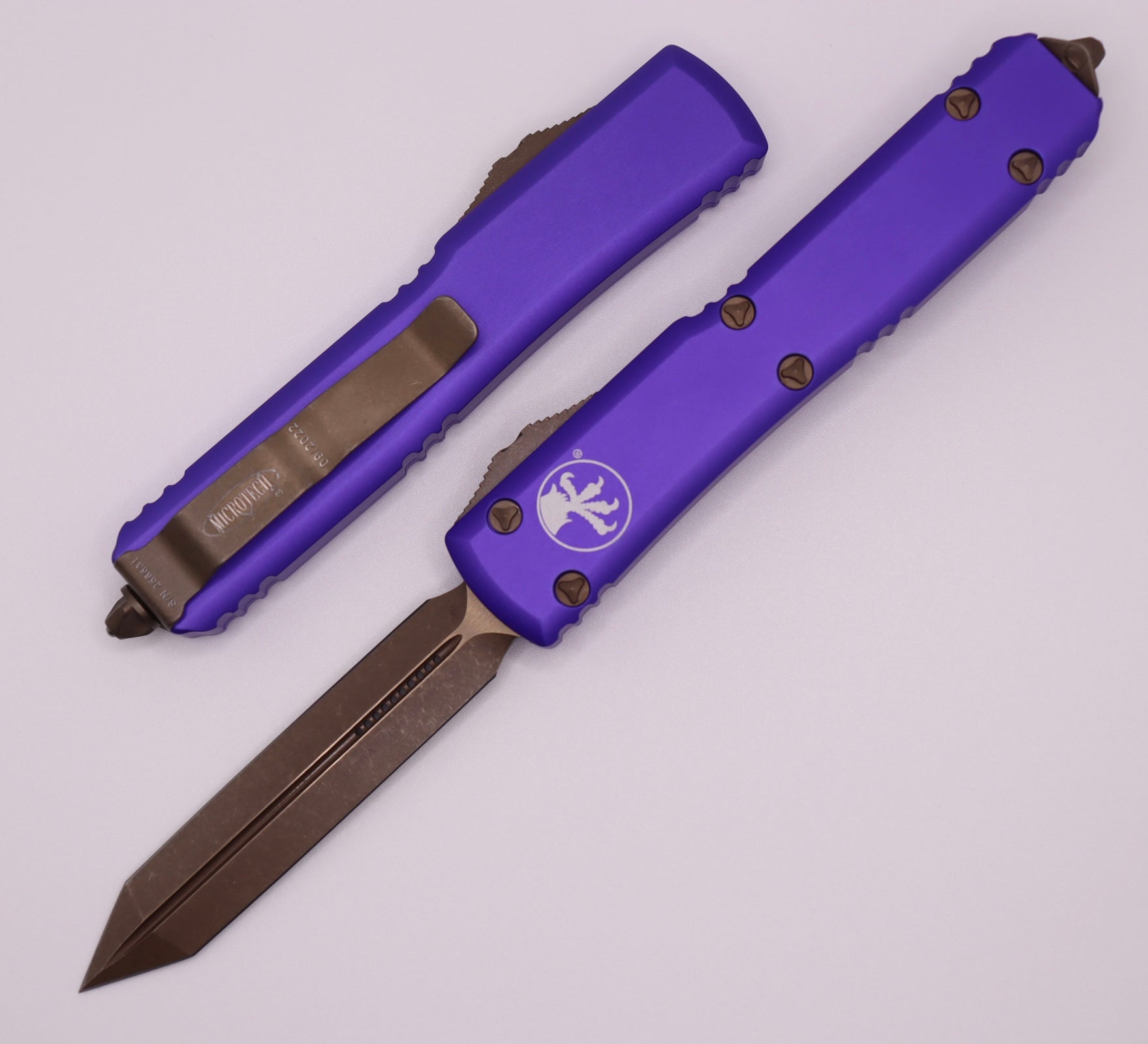 Microtech Ultratech Spartan - Premium Bronzed Apocalyptic Blade with Purple Handle