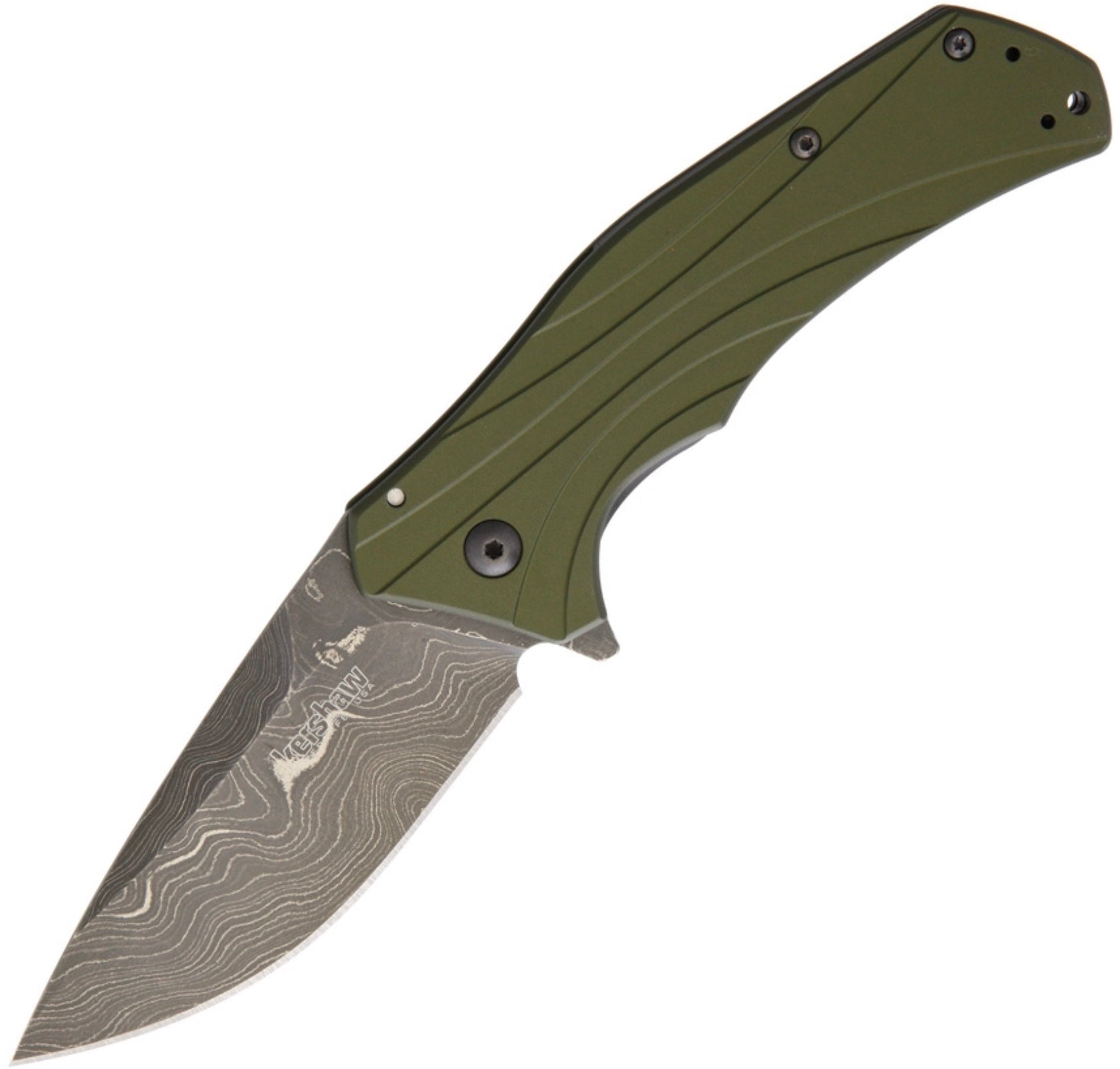 Kershaw Knockout Ultimate Damascus Folding Knife - OD Green