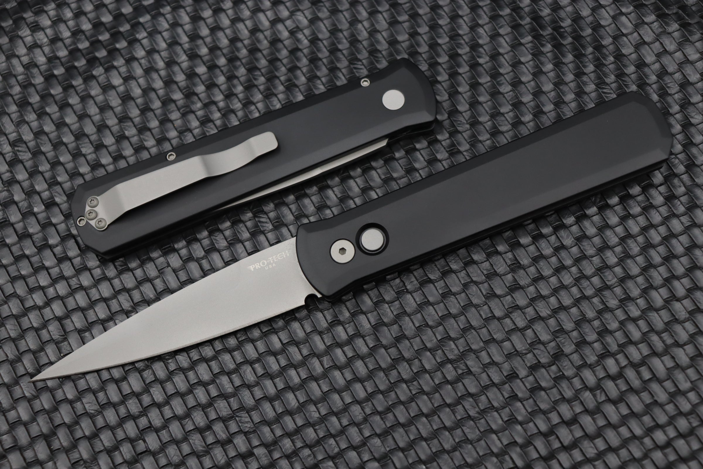 Pro-Tech Godfather Automatic Knife - Premium Black Handle & Blasted 154-CM Blade