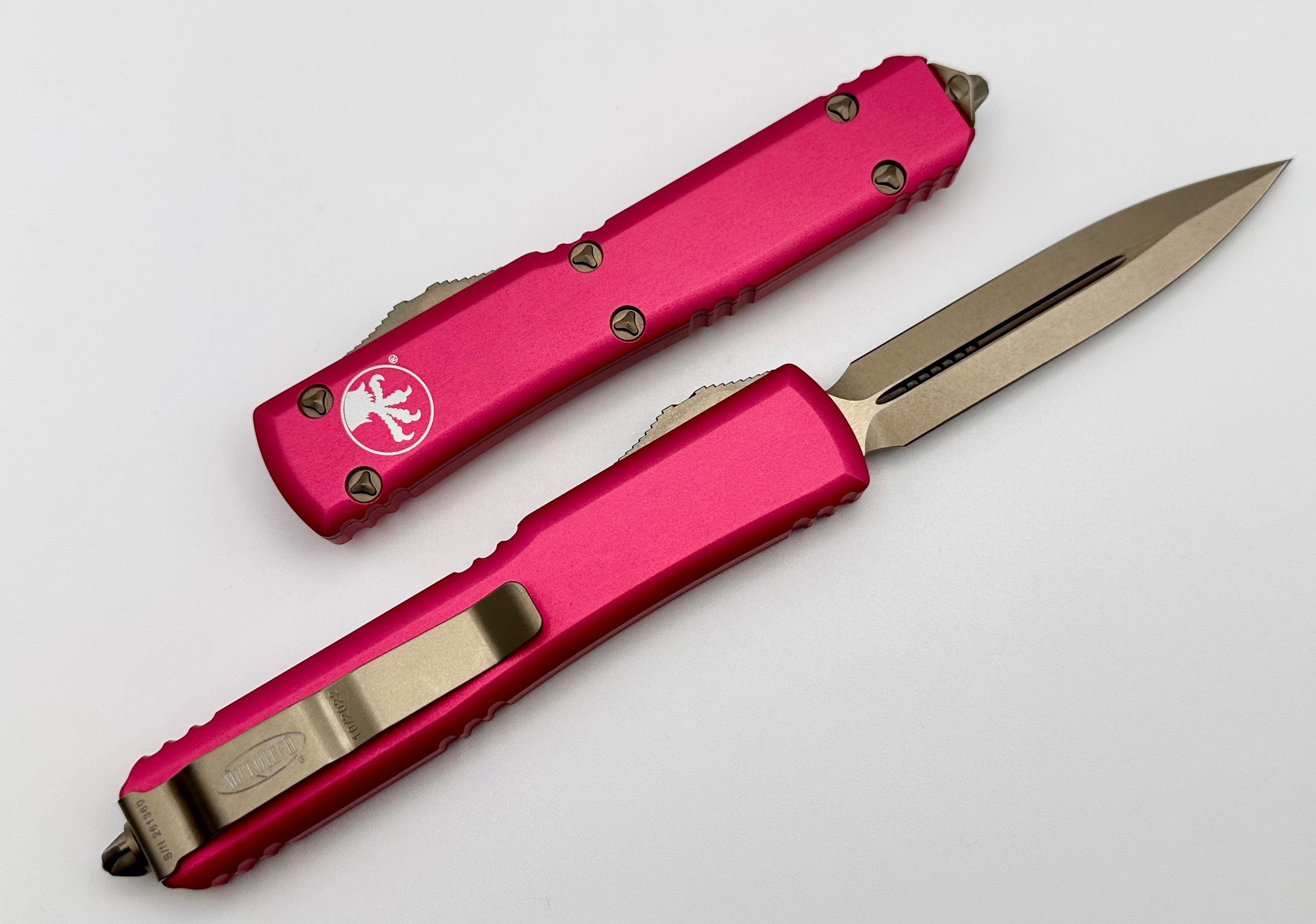 Microtech Ultratech Premium OTF Knife - Bronze & Pink Double Edge